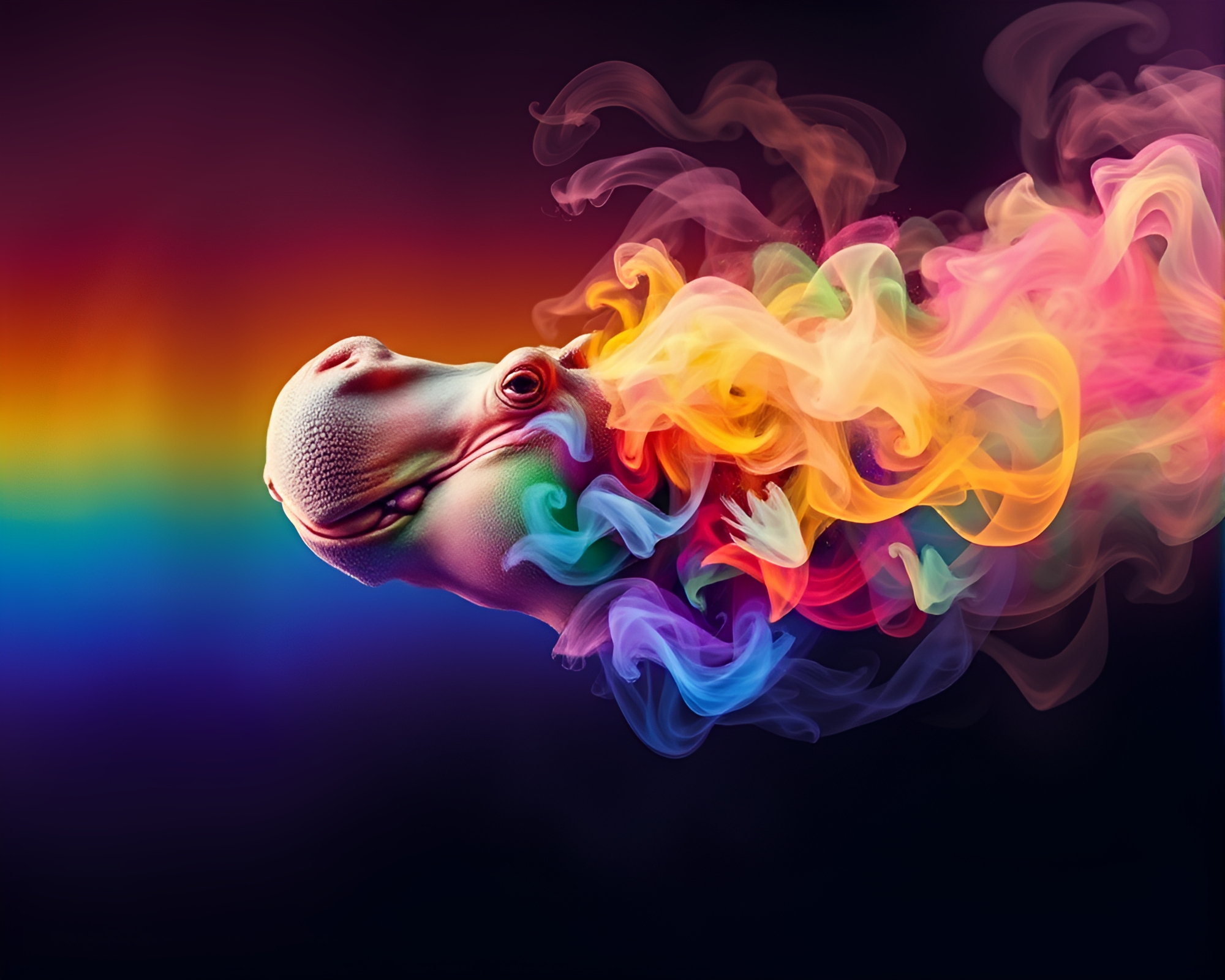 Swirling Rainbow Hippo Photocollage – free AI stock image