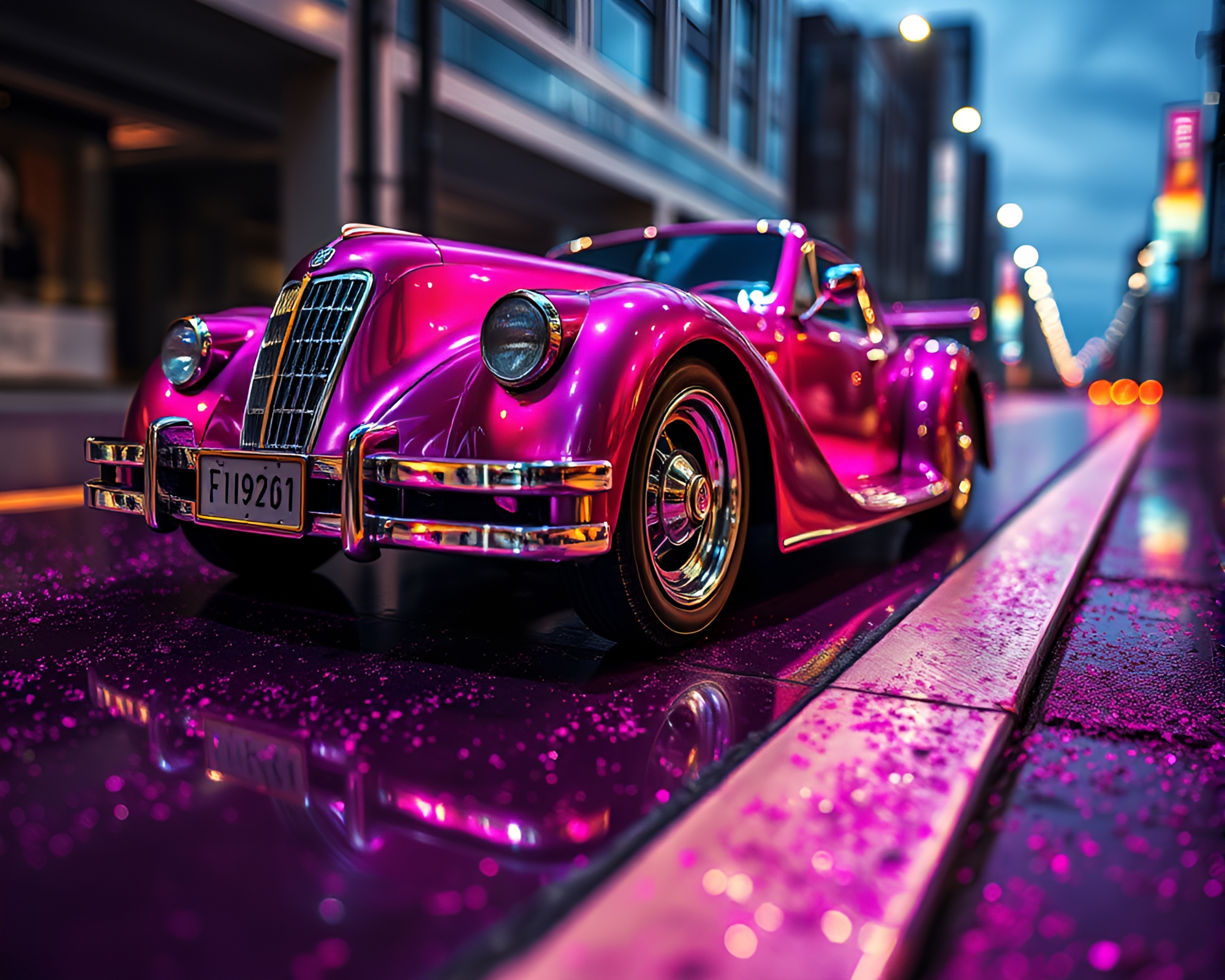 Futuristic Hover Car with Magenta Foil Stamping – free AI stock image
