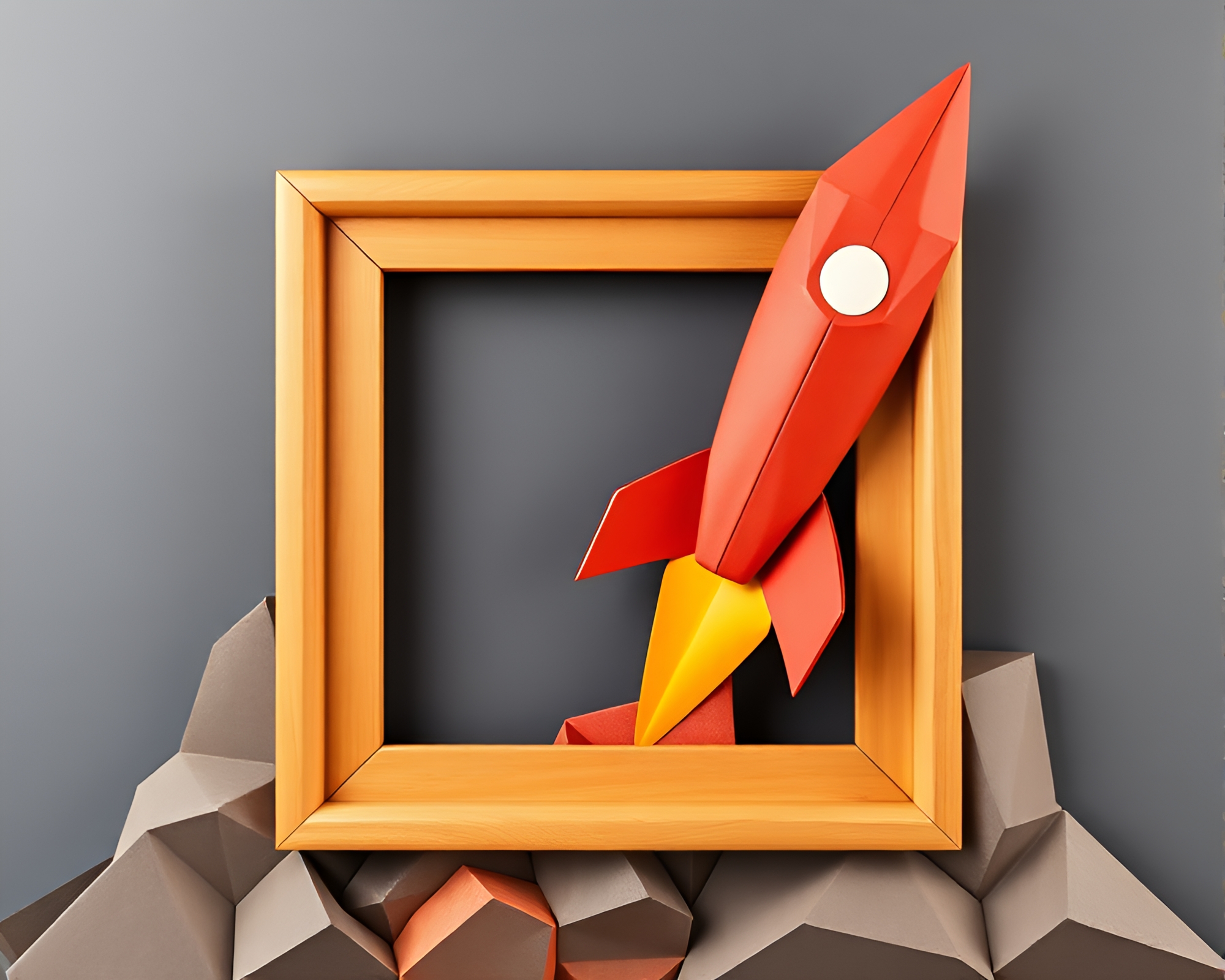 Rocket Launch Through Origami Frame Tunnel – free AI stock image