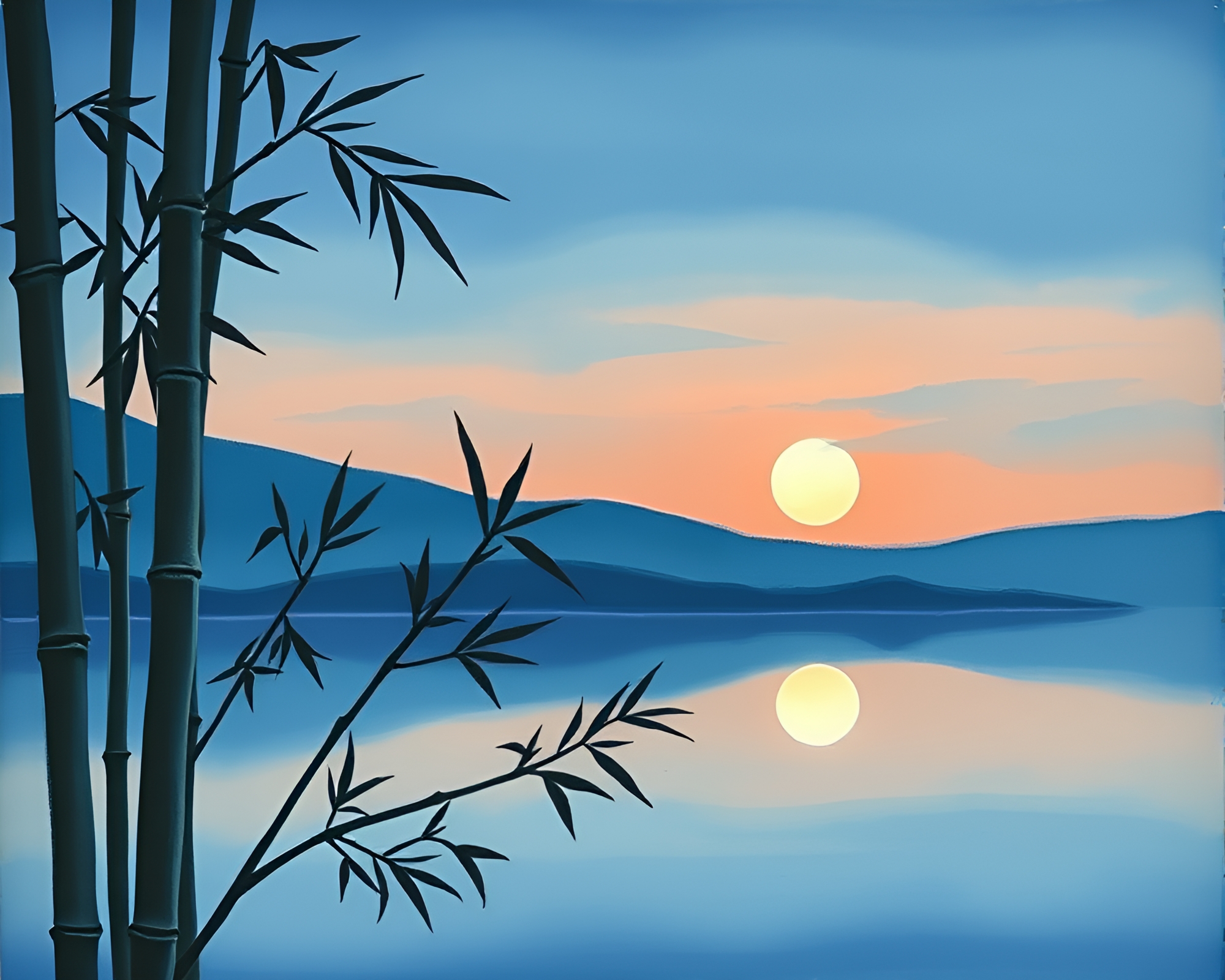 Twilight Bamboo Flute Gouache Painting – free AI stock image