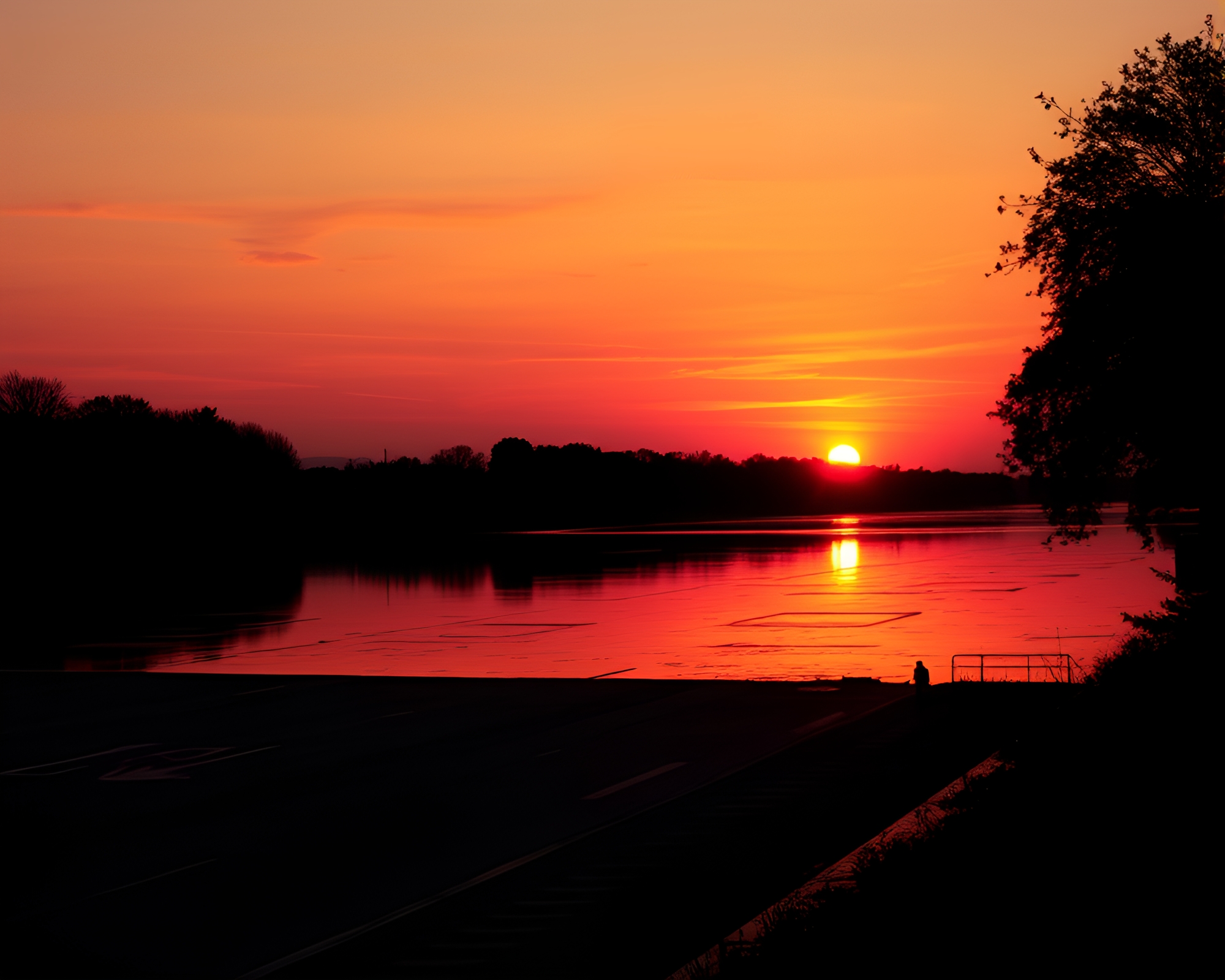 Ley Lines Reflection Silhouette at Warm Thermal Sunset – free AI stock image