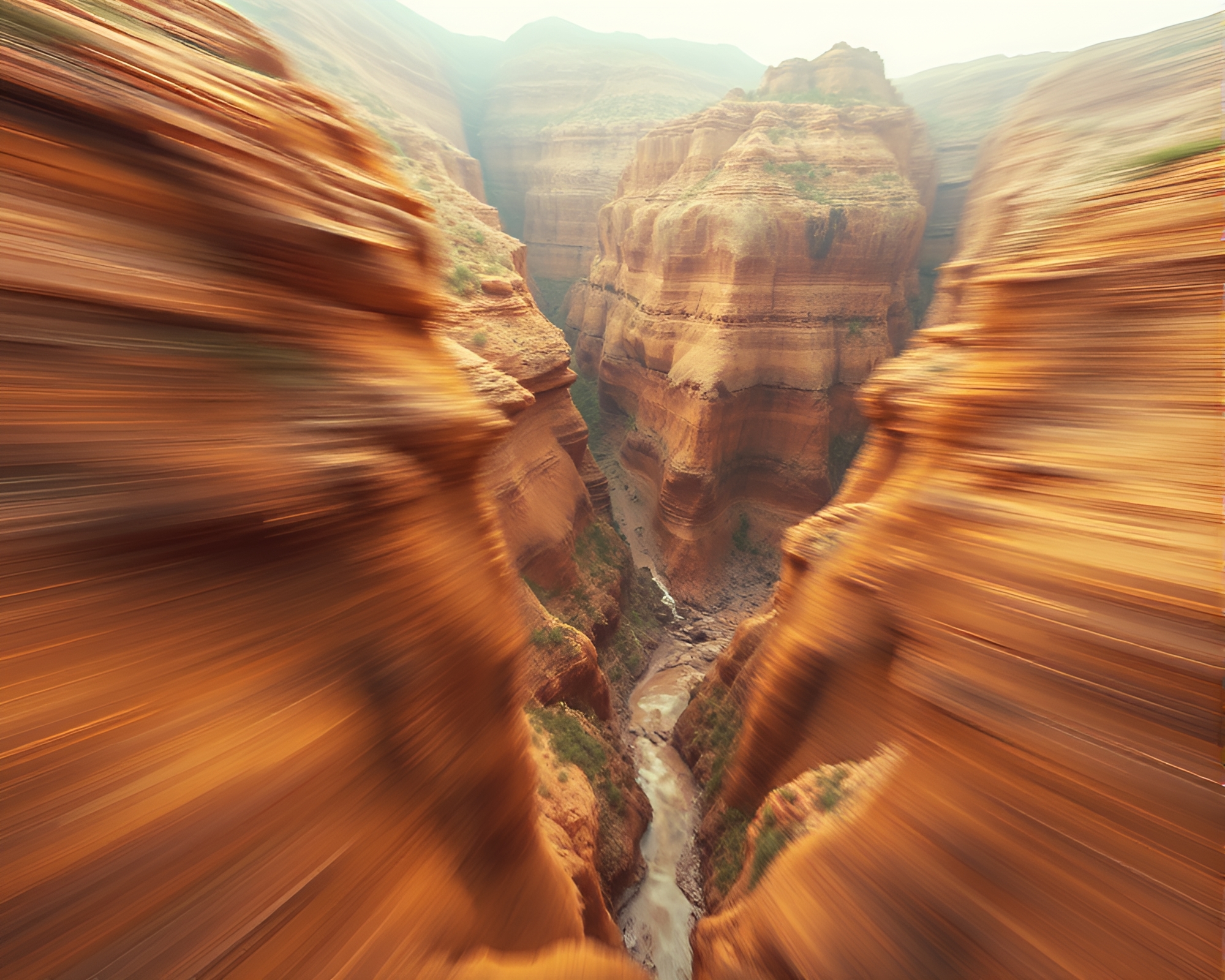 Surreal Canyon Dream in Rust Tones with Blurred Motion – free AI stock image