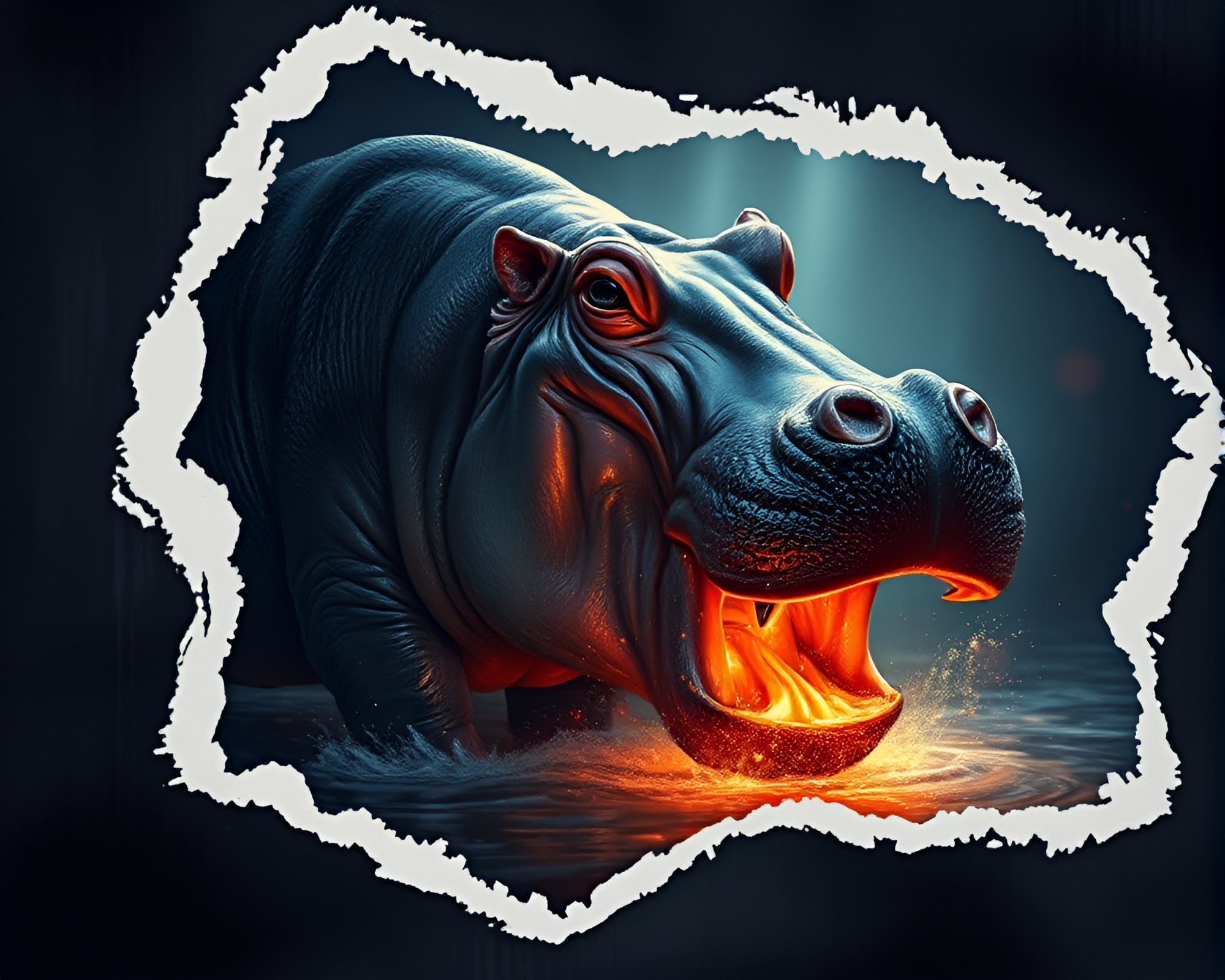 Hippopotamus in Torn-edge Digital Painting – free AI stock image