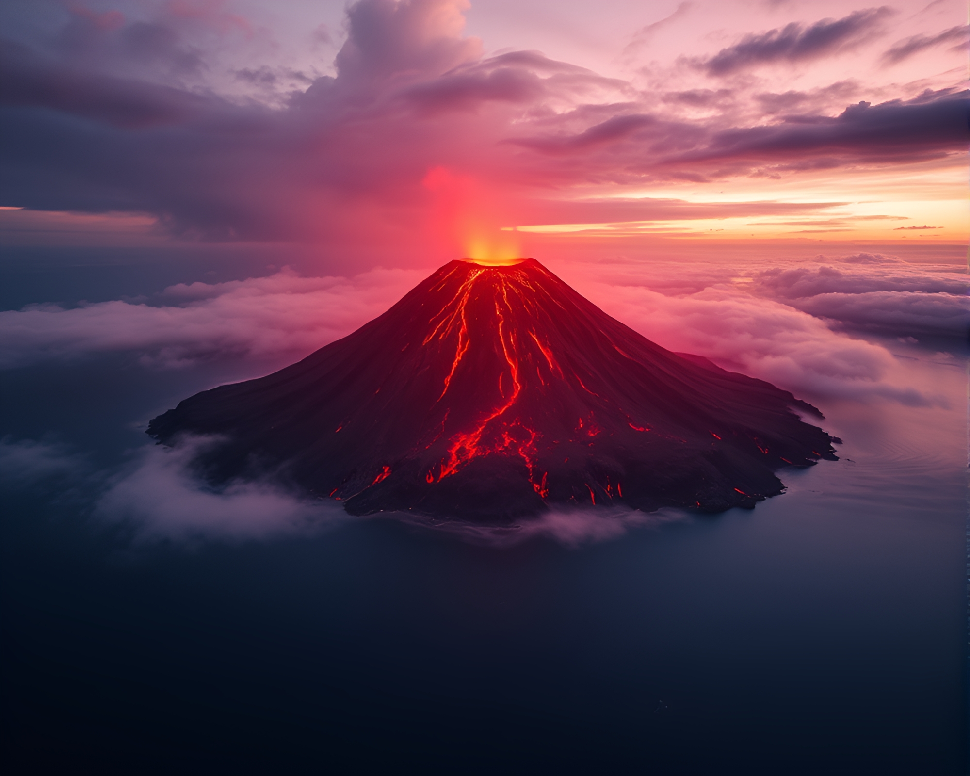 Majestic Floating Island with Volcano-Red Glow – free AI stock image