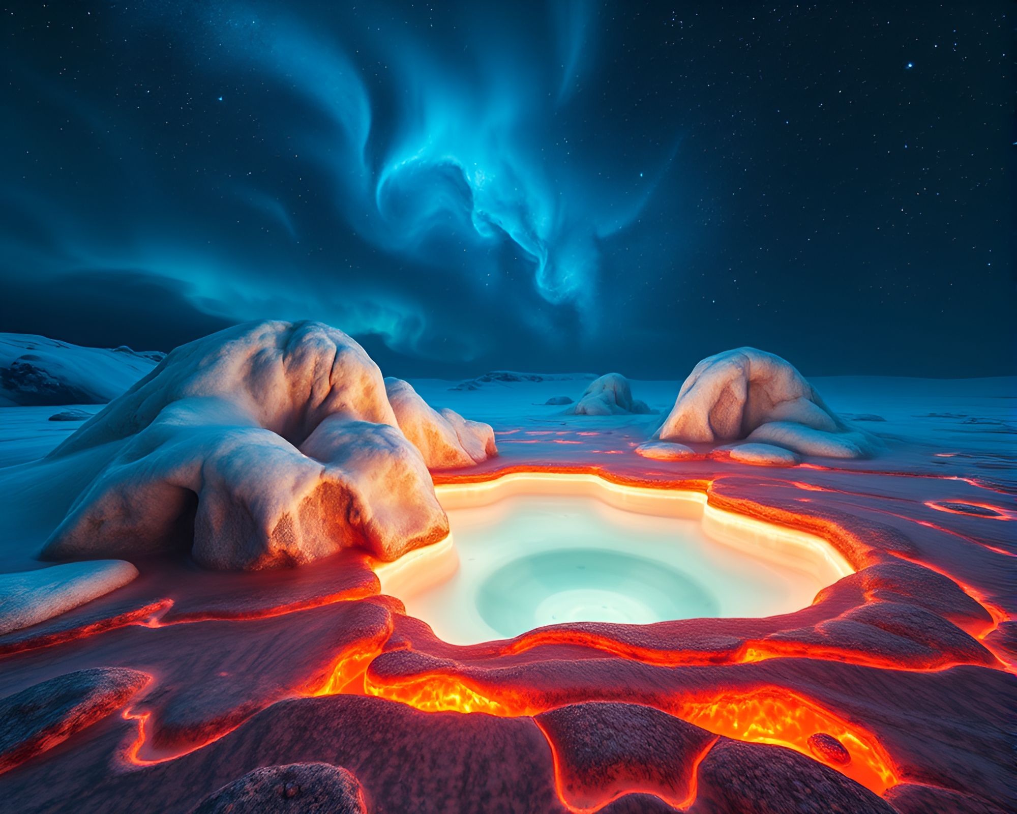 Fractal Hot Springs: Arctic Blue Dutch Angle – free AI stock image