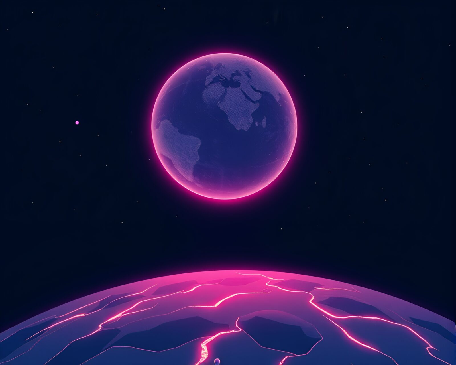 A sleek satellite glowing in dark minimalist style