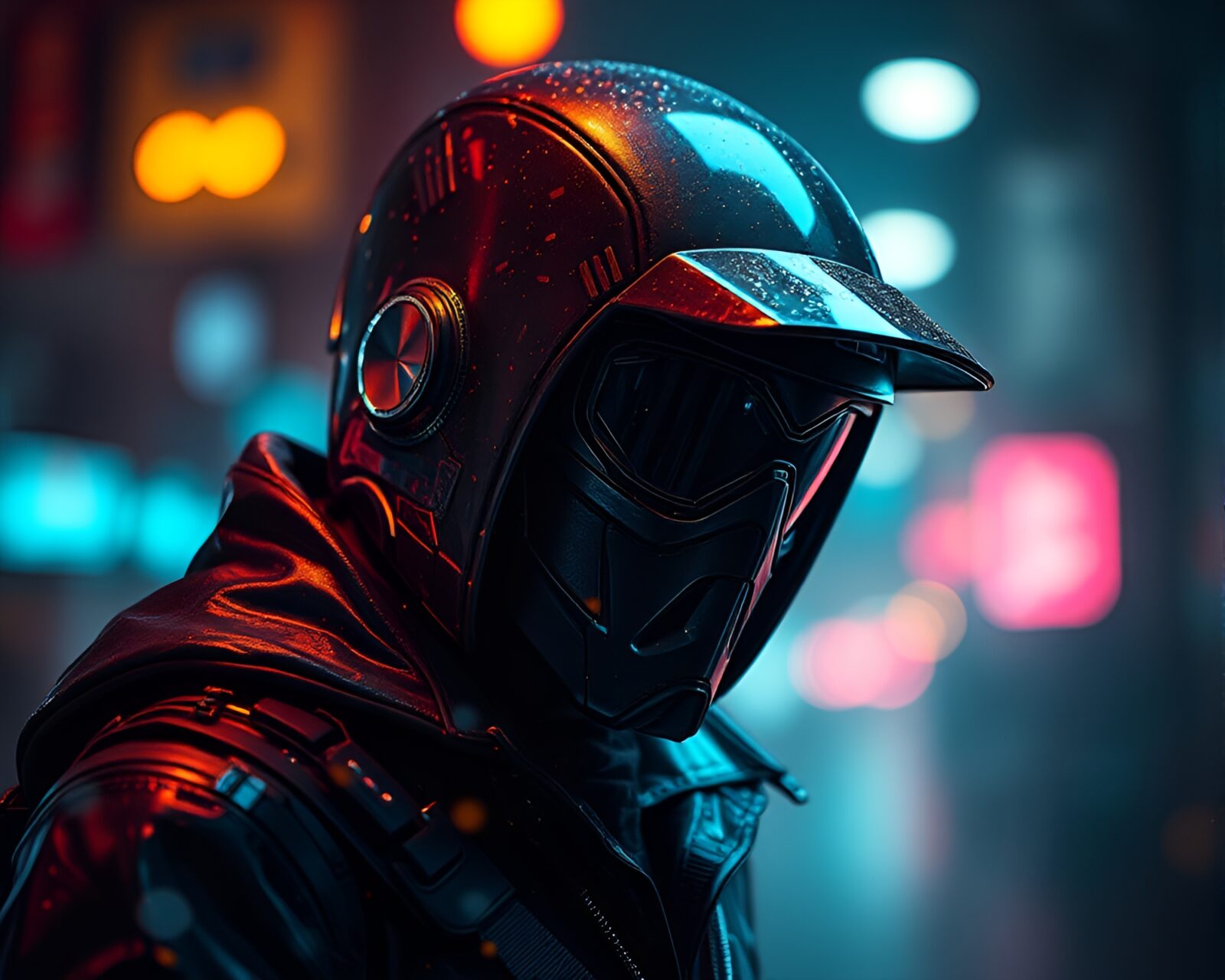 Illustration of a futuristic cyberpunk vigilante in a neon-lit city