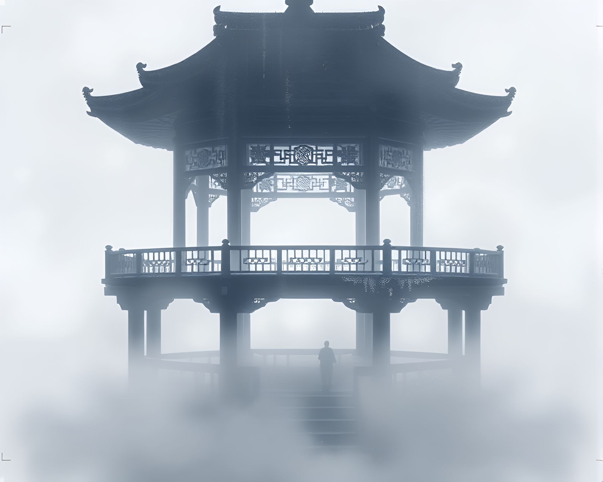 Pixelated Light: Drifting Fog in Etching Pavilion – free AI stock image