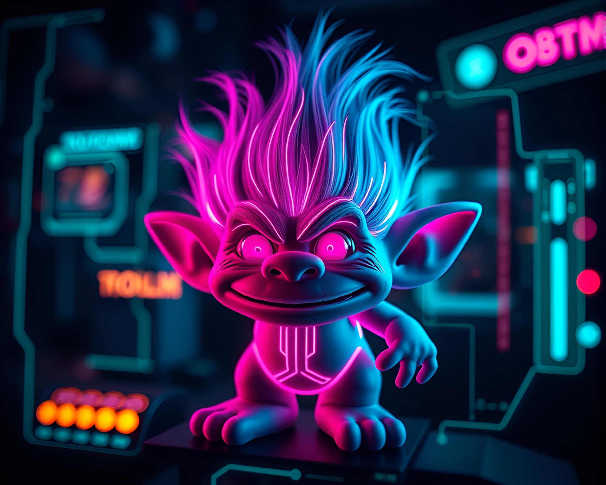 Glow-in-the-Dark Troll Under HUD Lights – free AI stock image