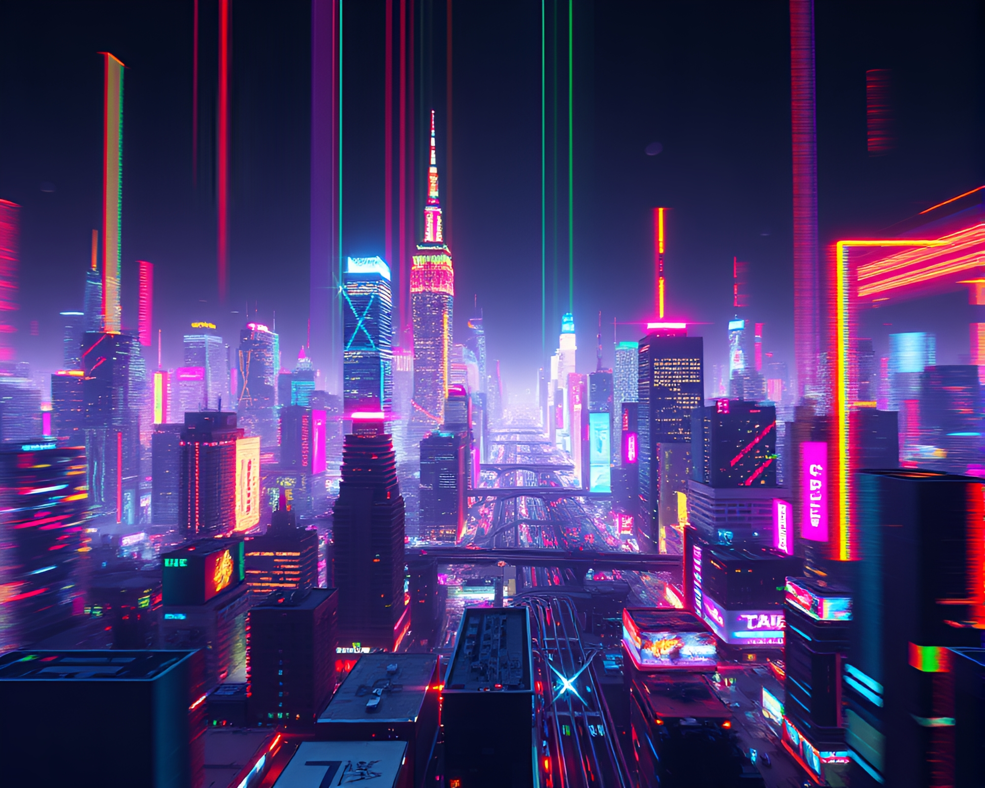Surreal Glitch Cityscape: Negative Space Composition – free AI stock image