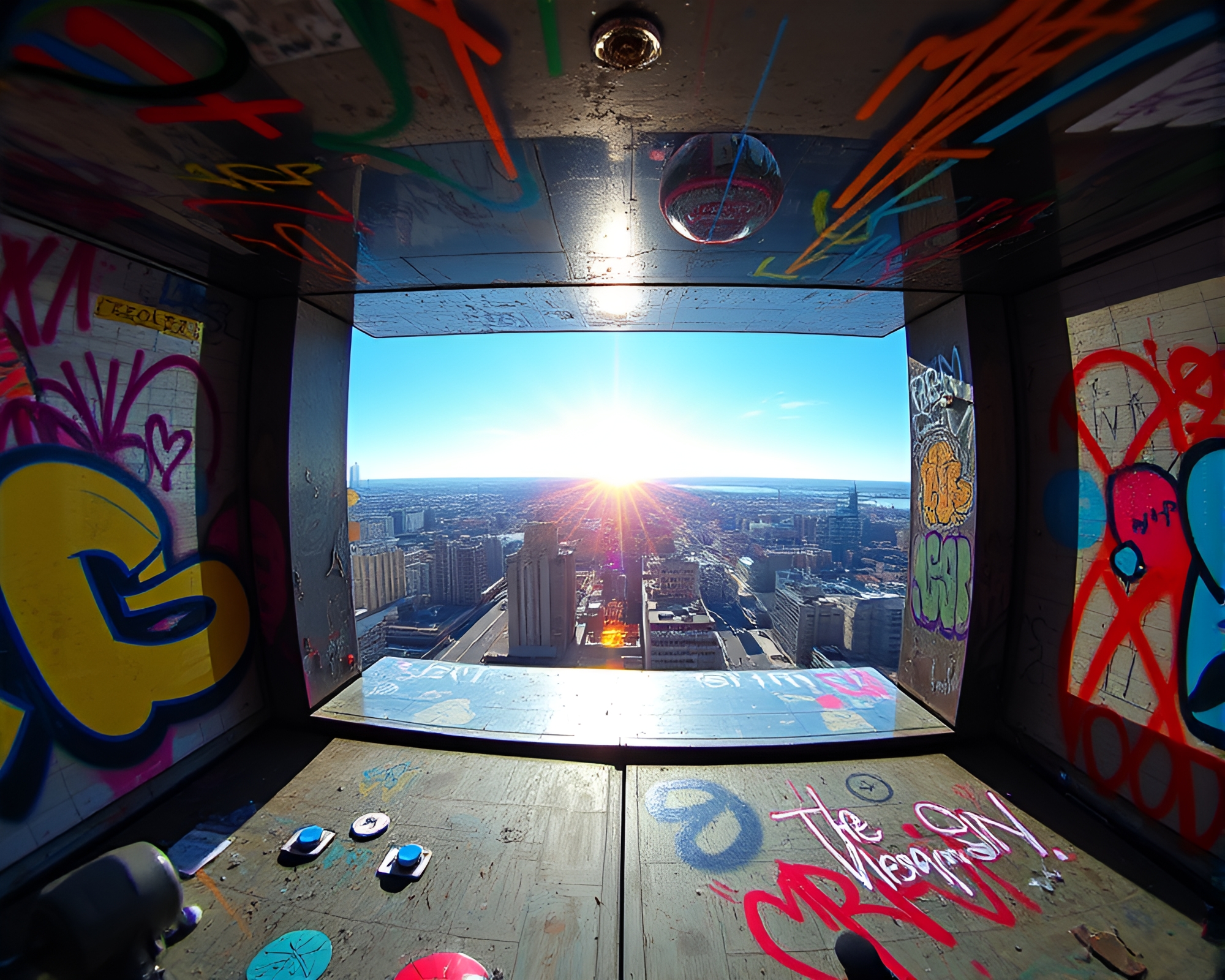 Quantum Teleportation Device in Graffiti Panorama – free AI stock image