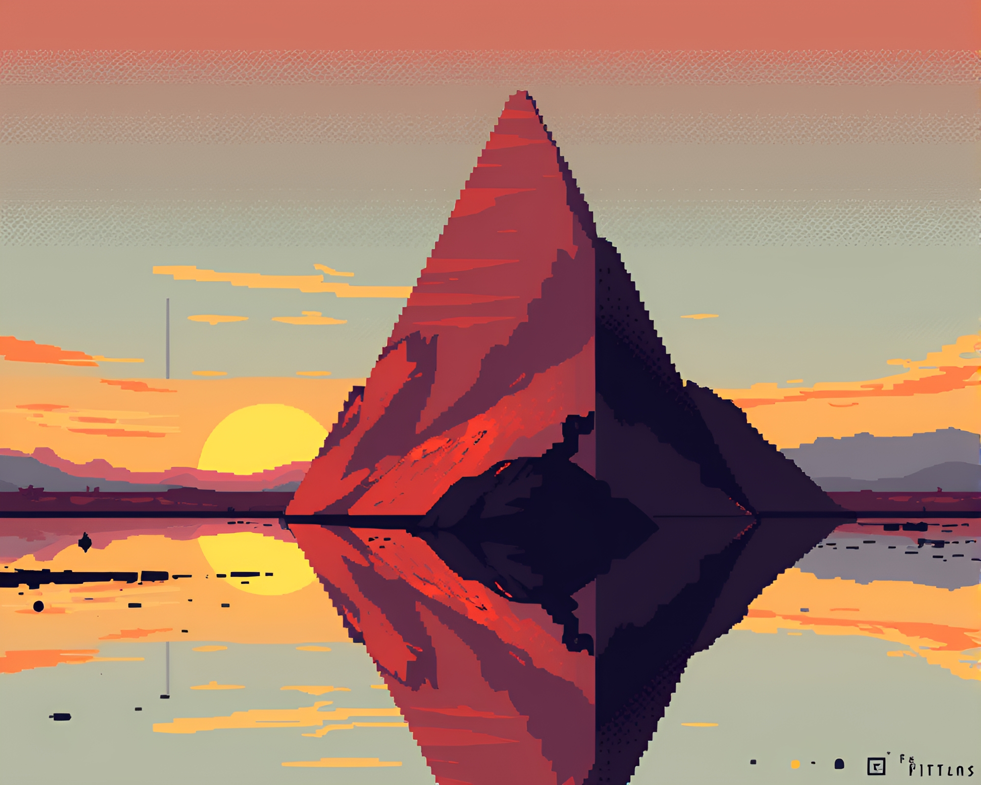 Falcon Reflection in Desert Sunset Palette Pixel Art – free AI stock image