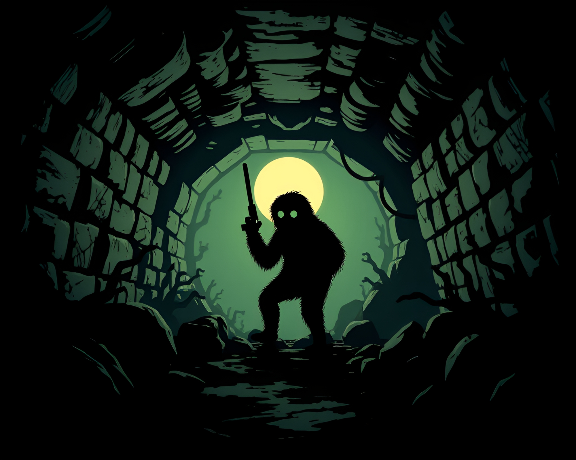 Shadowy Sloth Silhouette in Comic Book Basement – free AI stock image