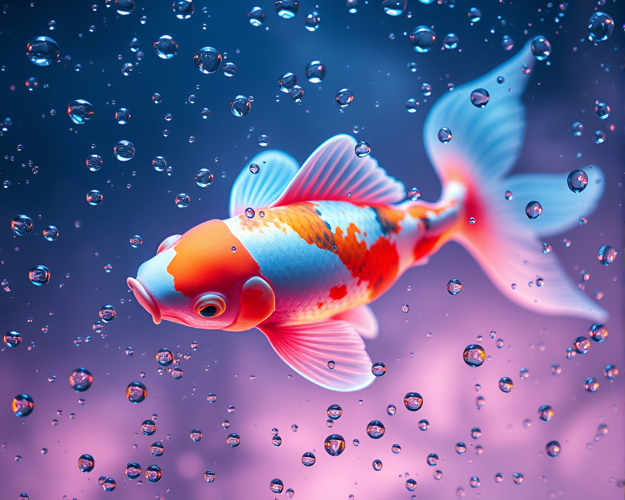 Vaporwave Koi Pond With Ice-Blue Droplets – free AI stock image