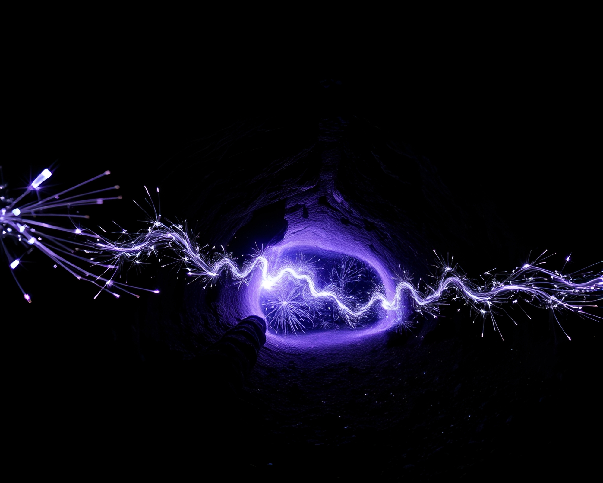 Glittering Sparkler Trails in Enchanting Cavern – free AI stock image