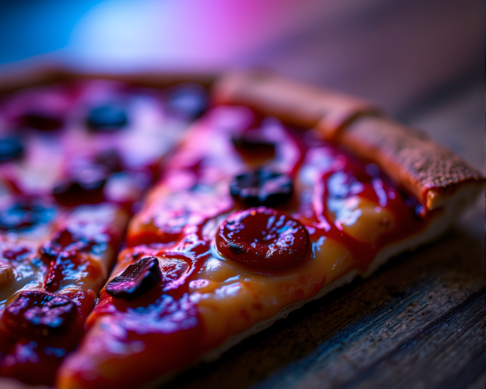 Macro Pizza Slice Photography with Jewel Tones – free AI stock image