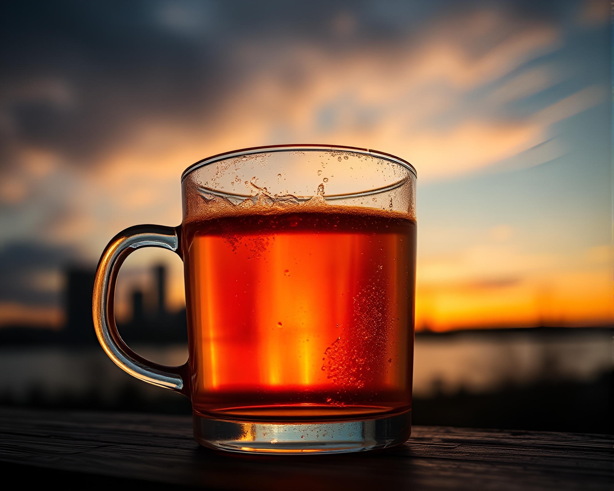 Double Exposure Apple Cider Sunset Skyline – free AI stock image