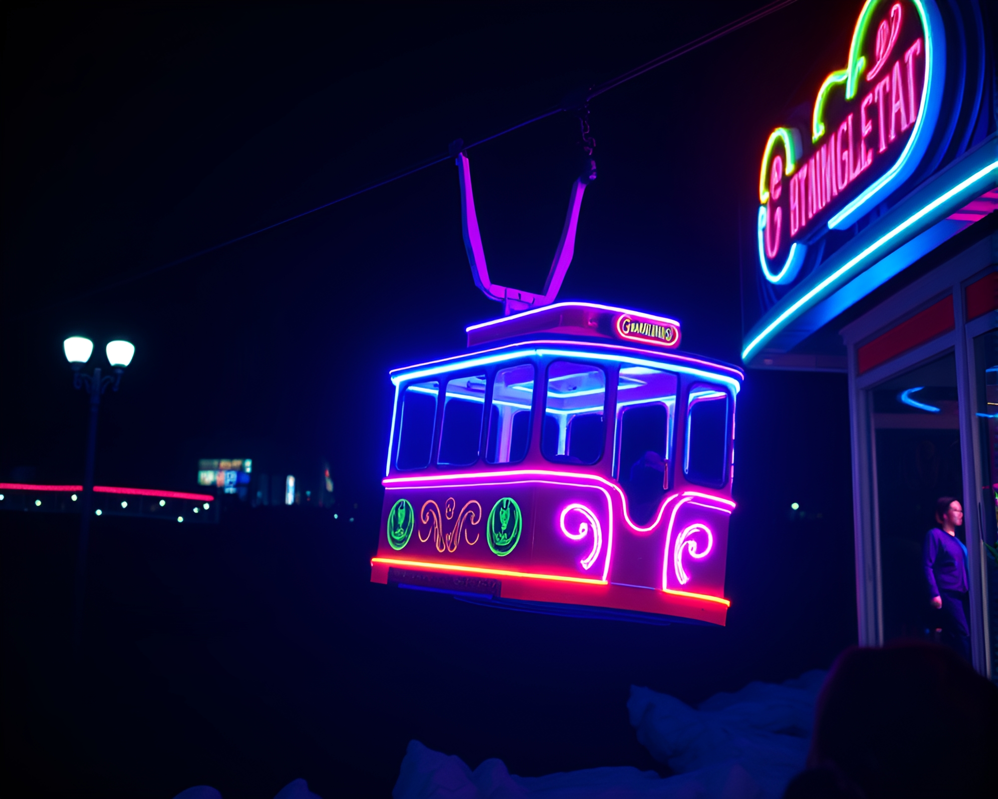 Vibrant Neon Gondola Lift LED Composition – free AI stock image