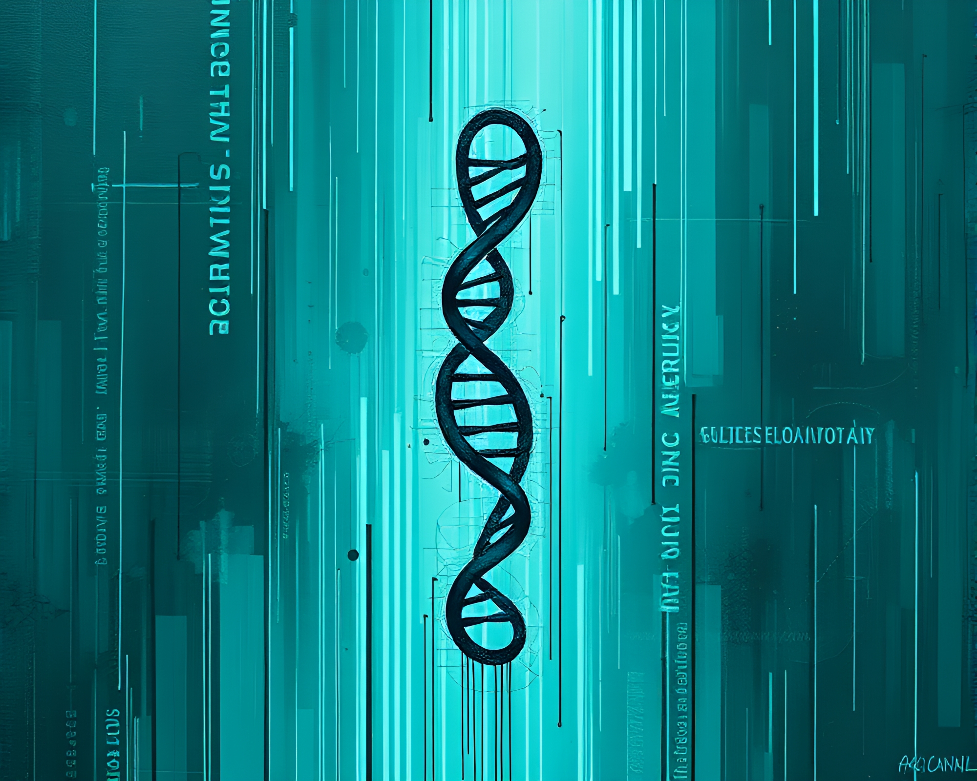DNA Helix Teal Street Art Tags – free AI stock image