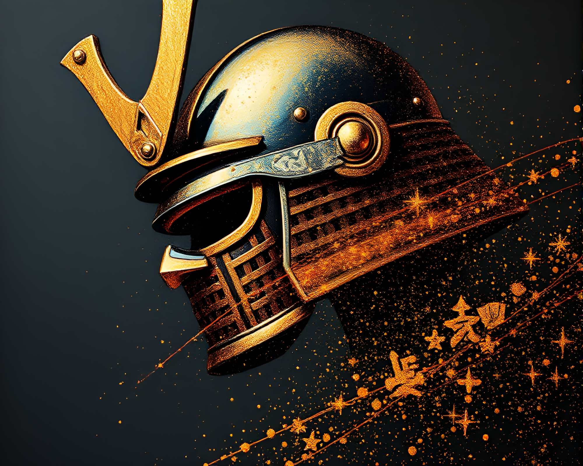 Samurai Helmet Aglow in Metallic Flakes – free AI stock image