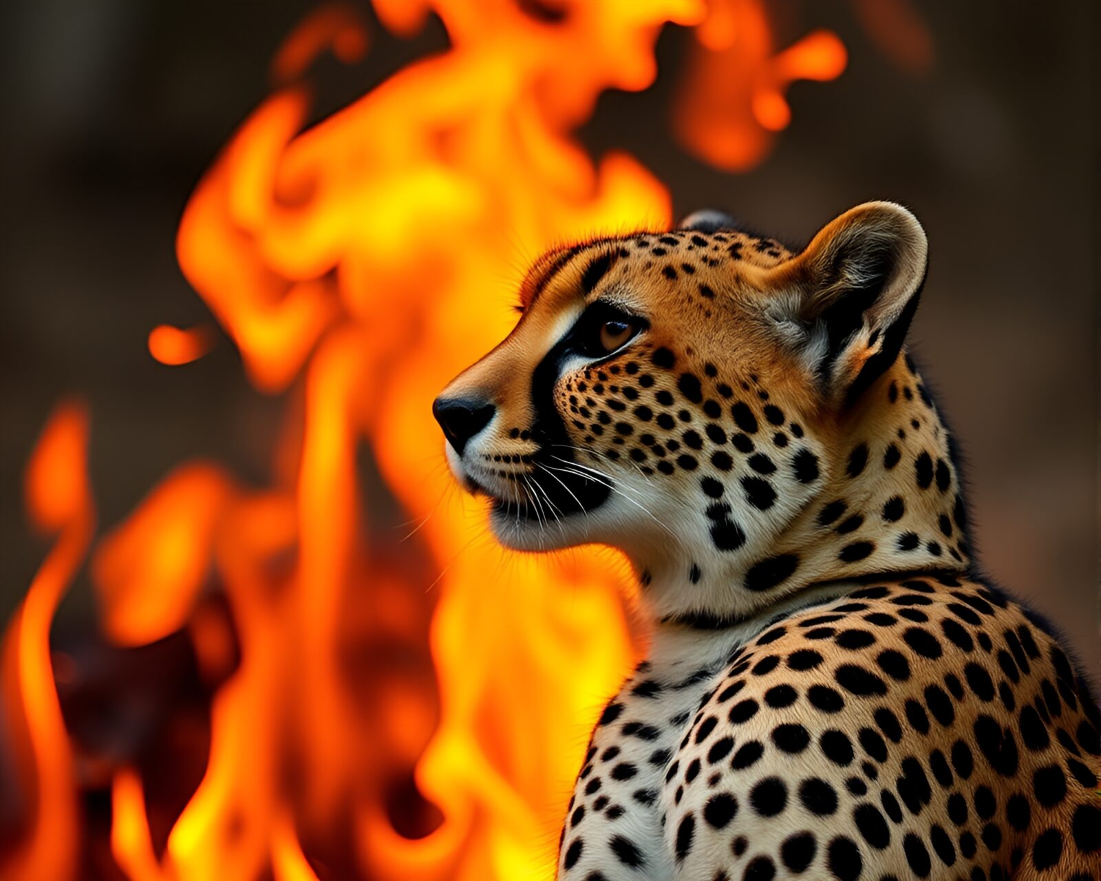 Telephoto photo of cheetah print with fiery glow