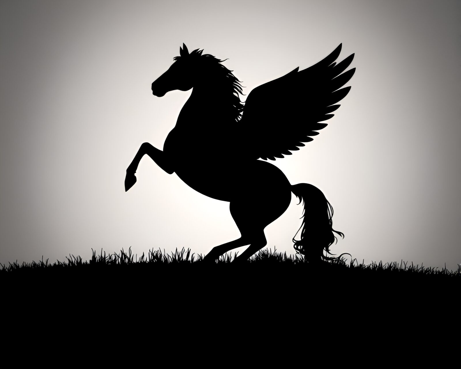 Majestic Pegasus in graceful silhouette against soft shadows