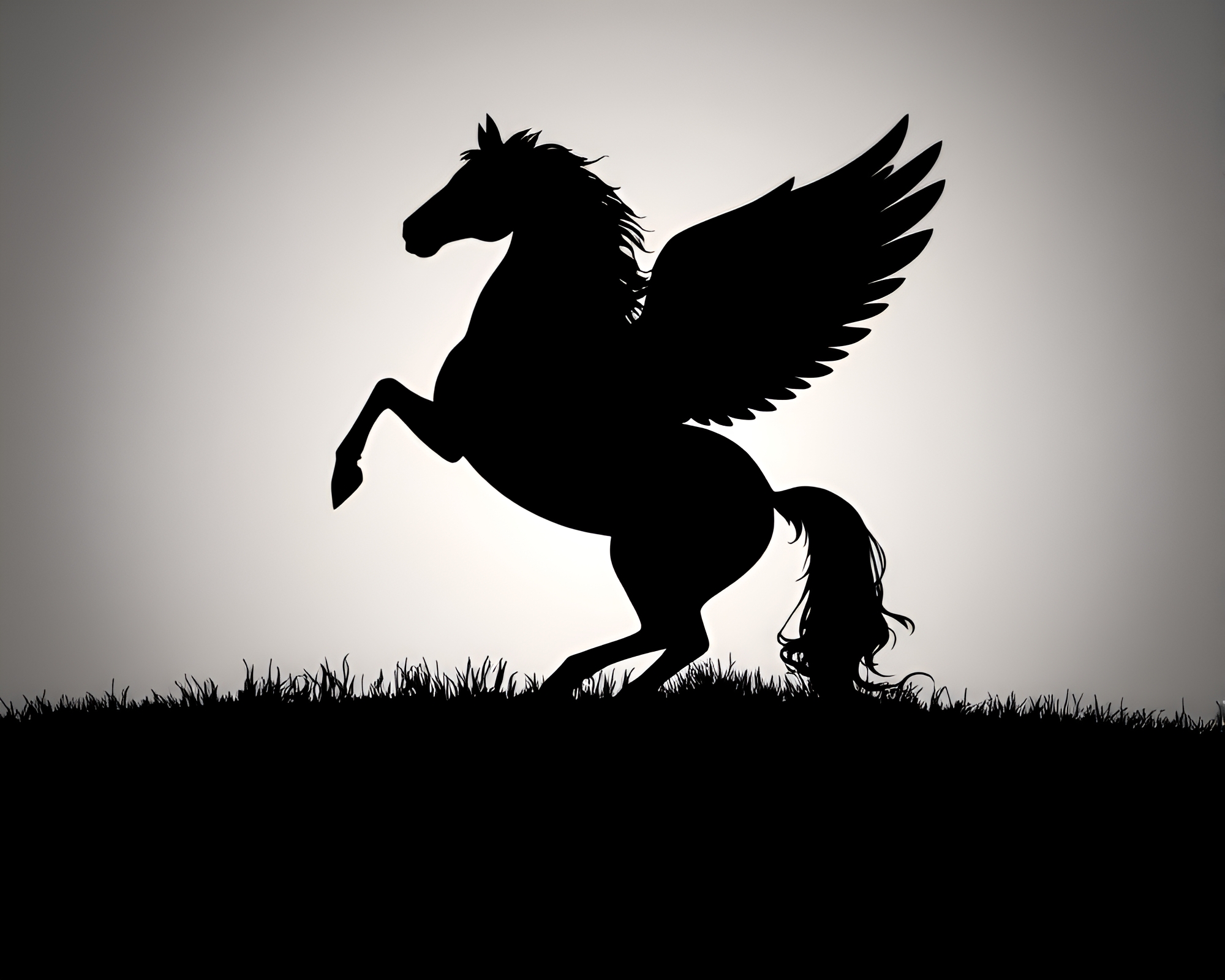 Shadow Silhouette of Pegasus in Soft Line Art – free AI stock image