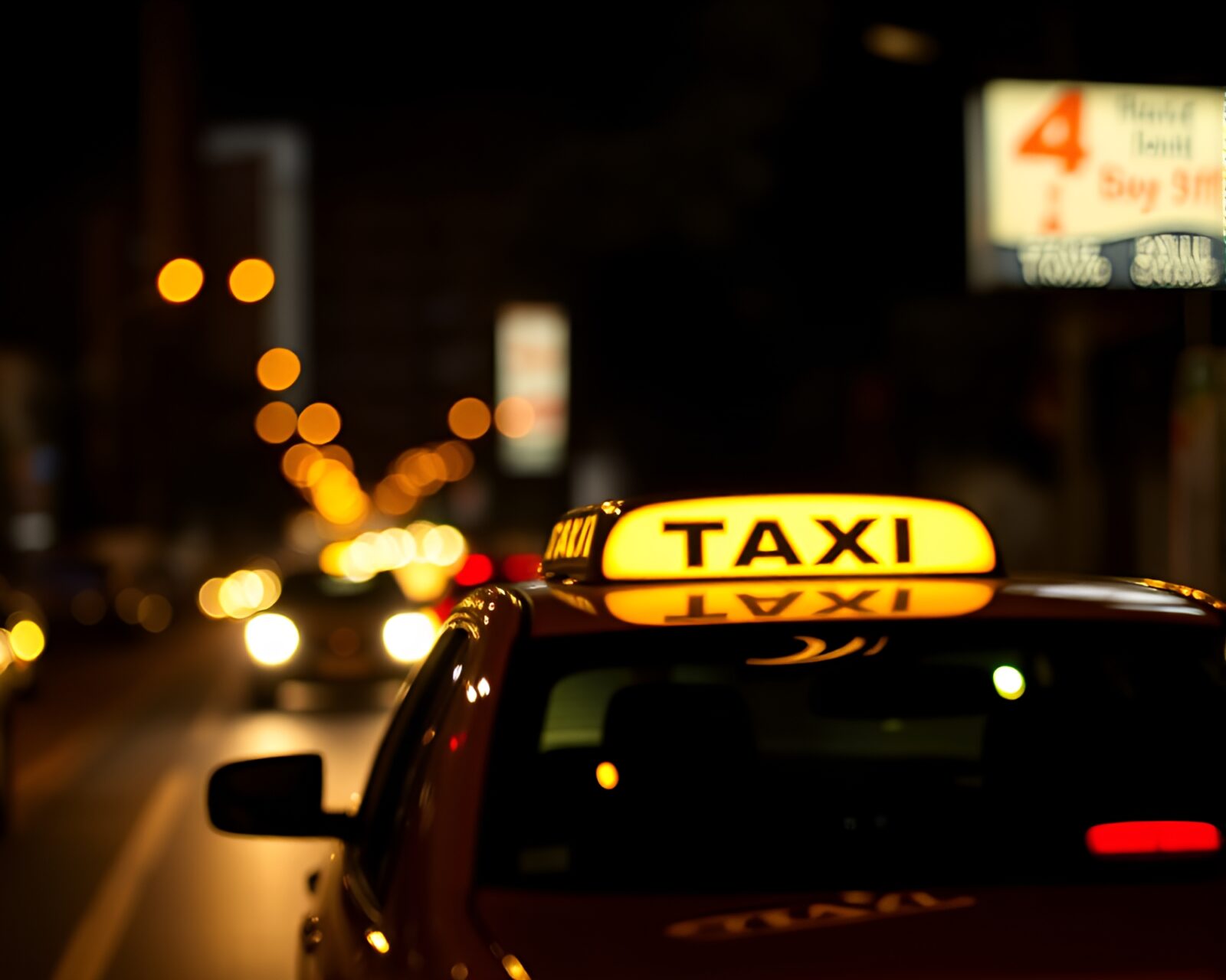 Blurred taxi streaks past glowing oil lantern silhouette