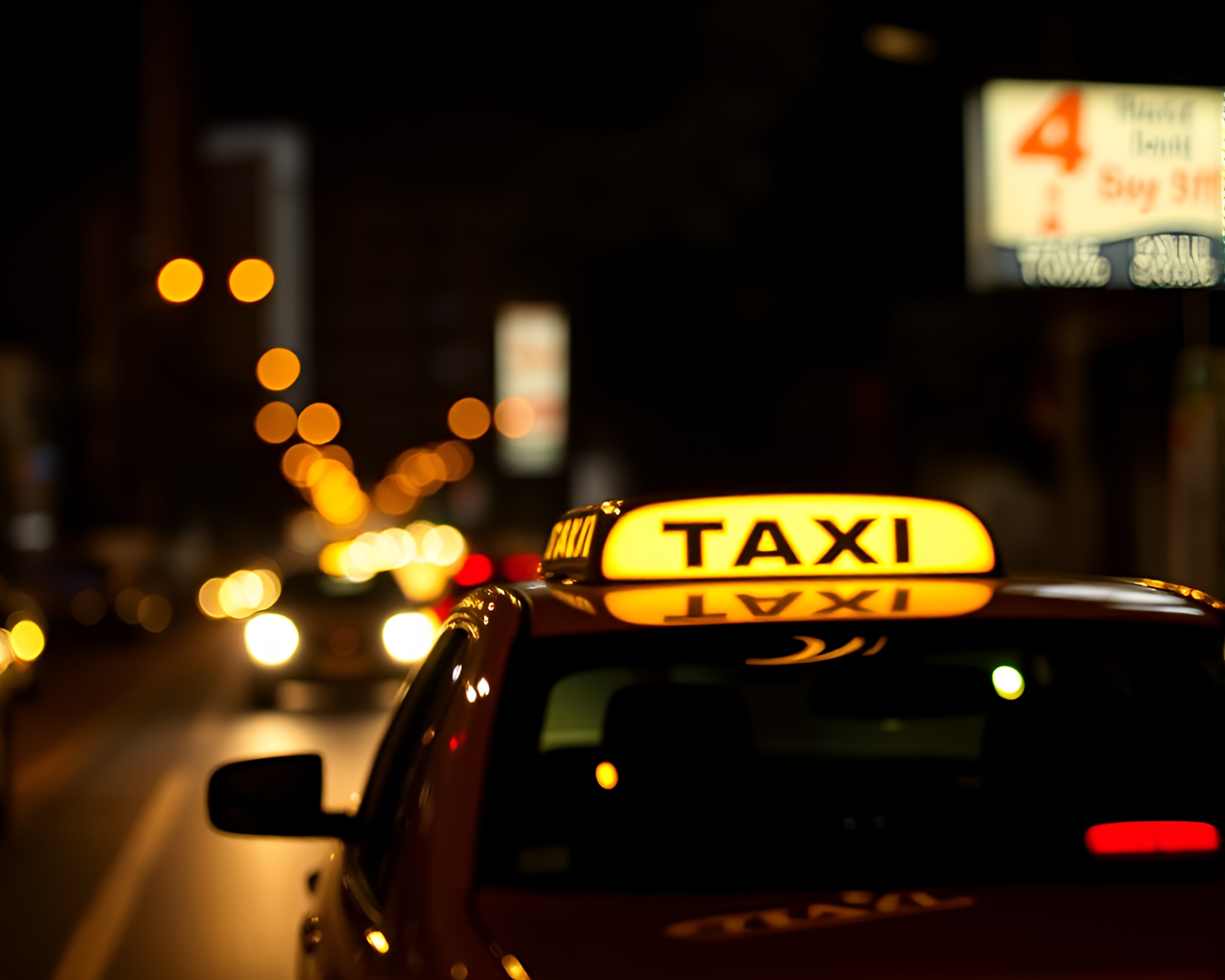City Taxi Speeding Past Oil Lantern Silhouette – free AI stock image