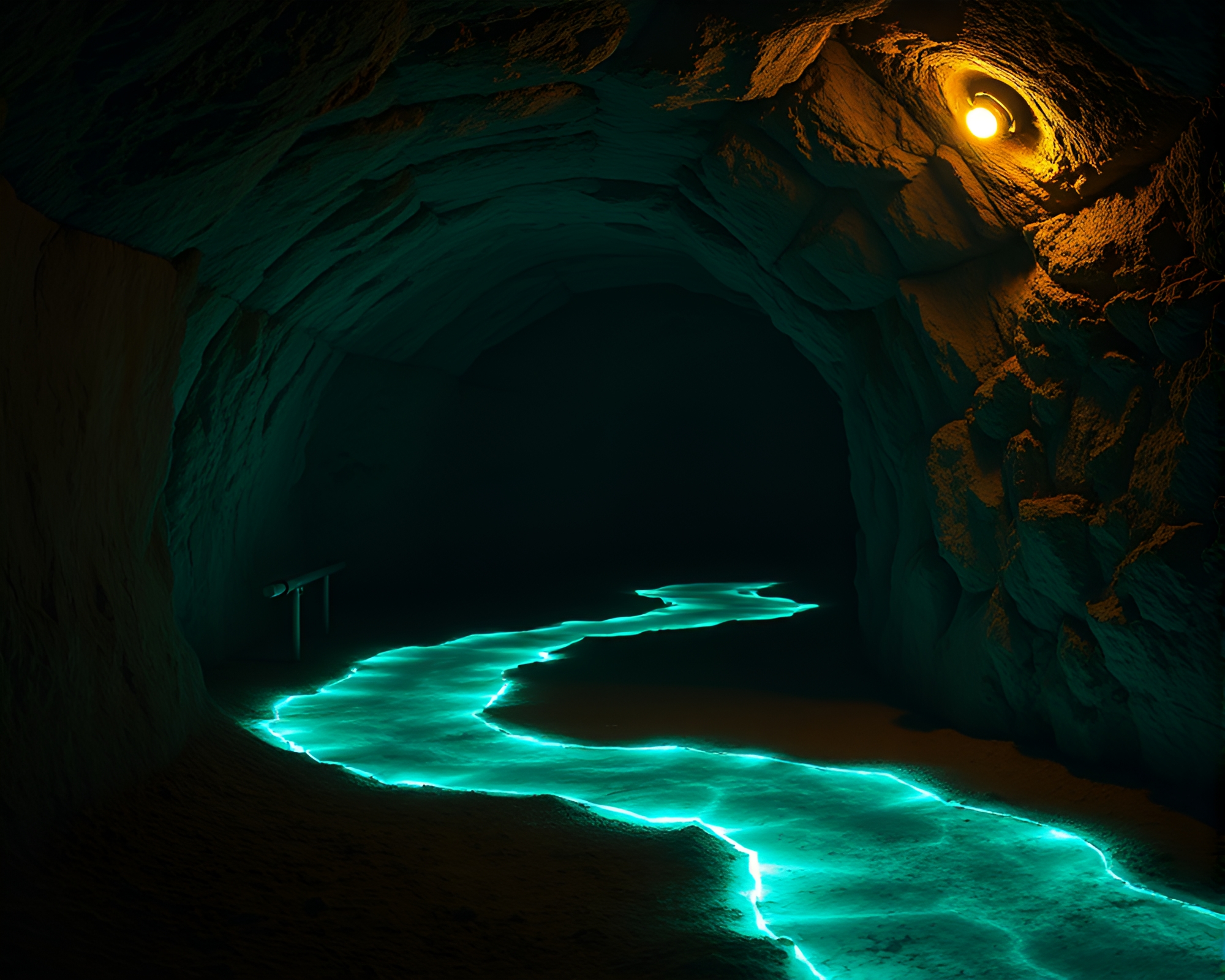 Bioluminescent Shadow Play in Underground Bunker – free AI stock image