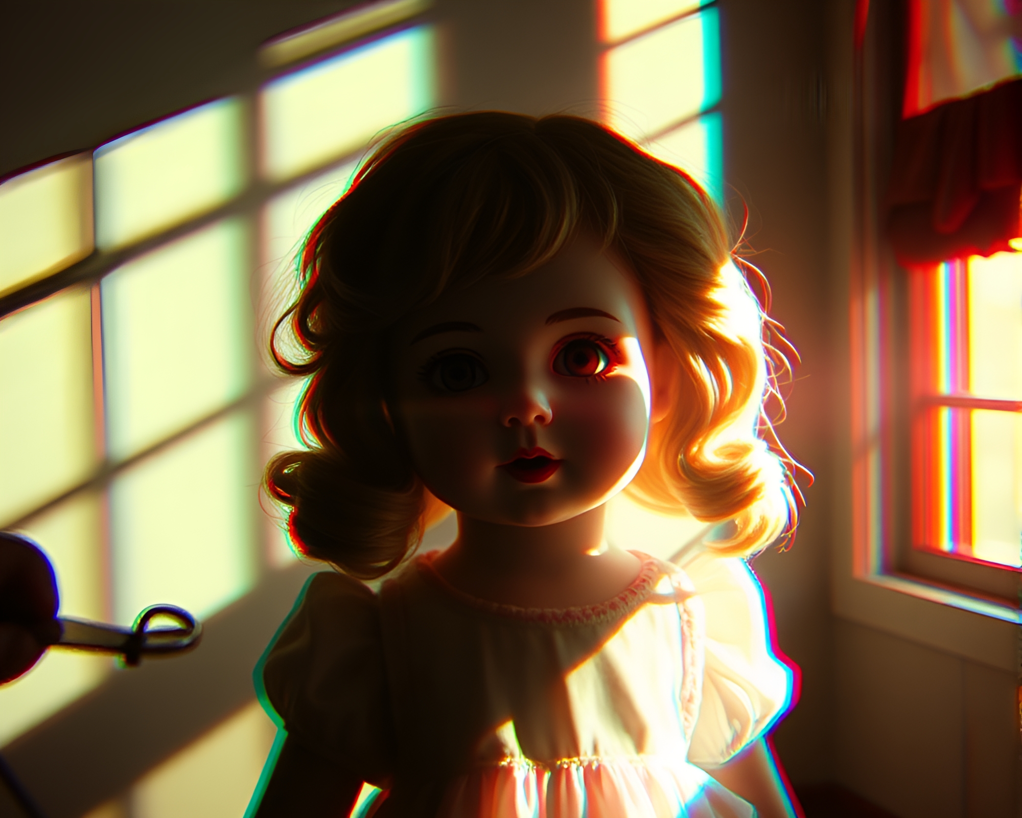 Enchanting Porcelain Doll in Attic Shadow Play – free AI stock image