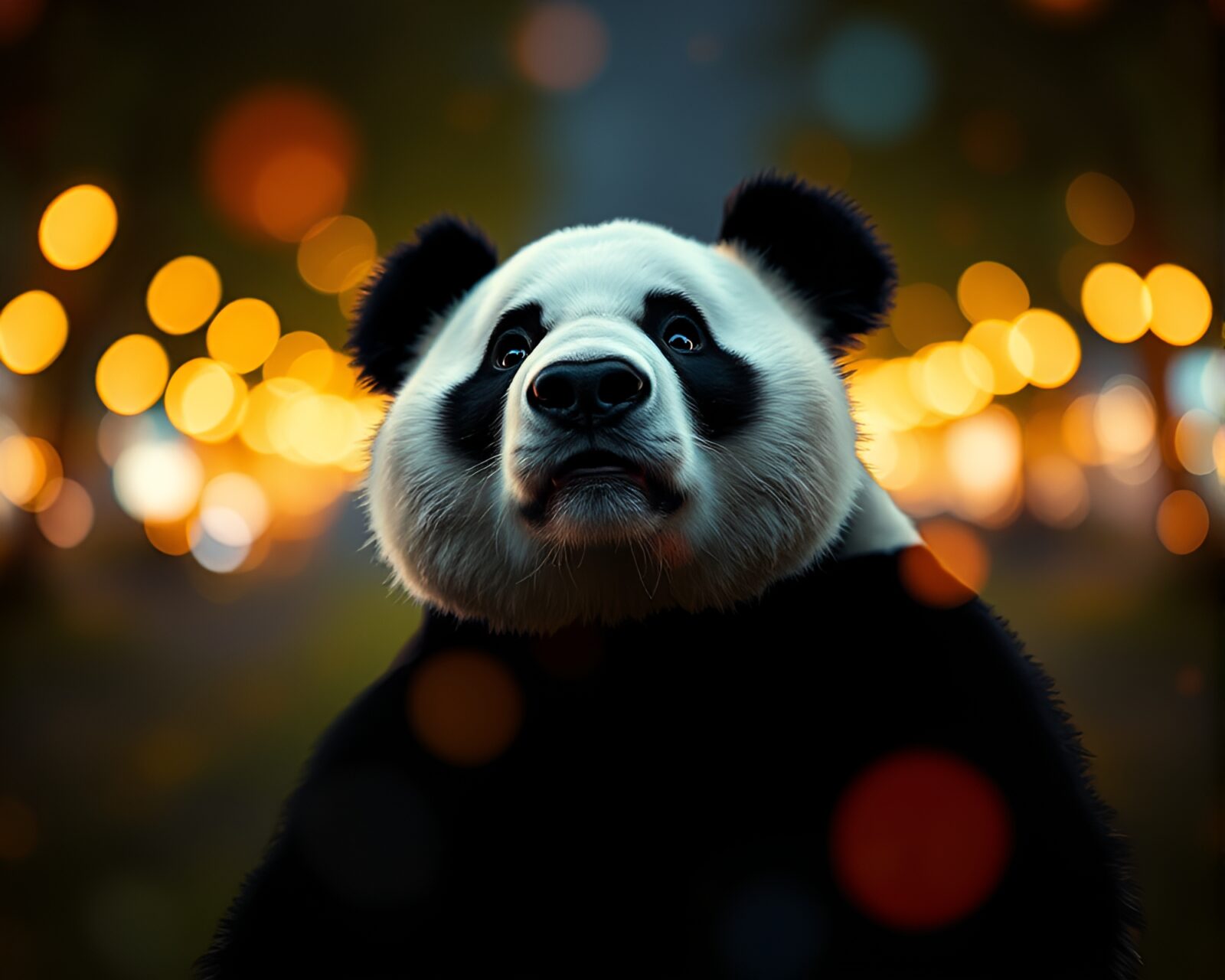 Illustration of a modern panda in a dreamy, glowing setting