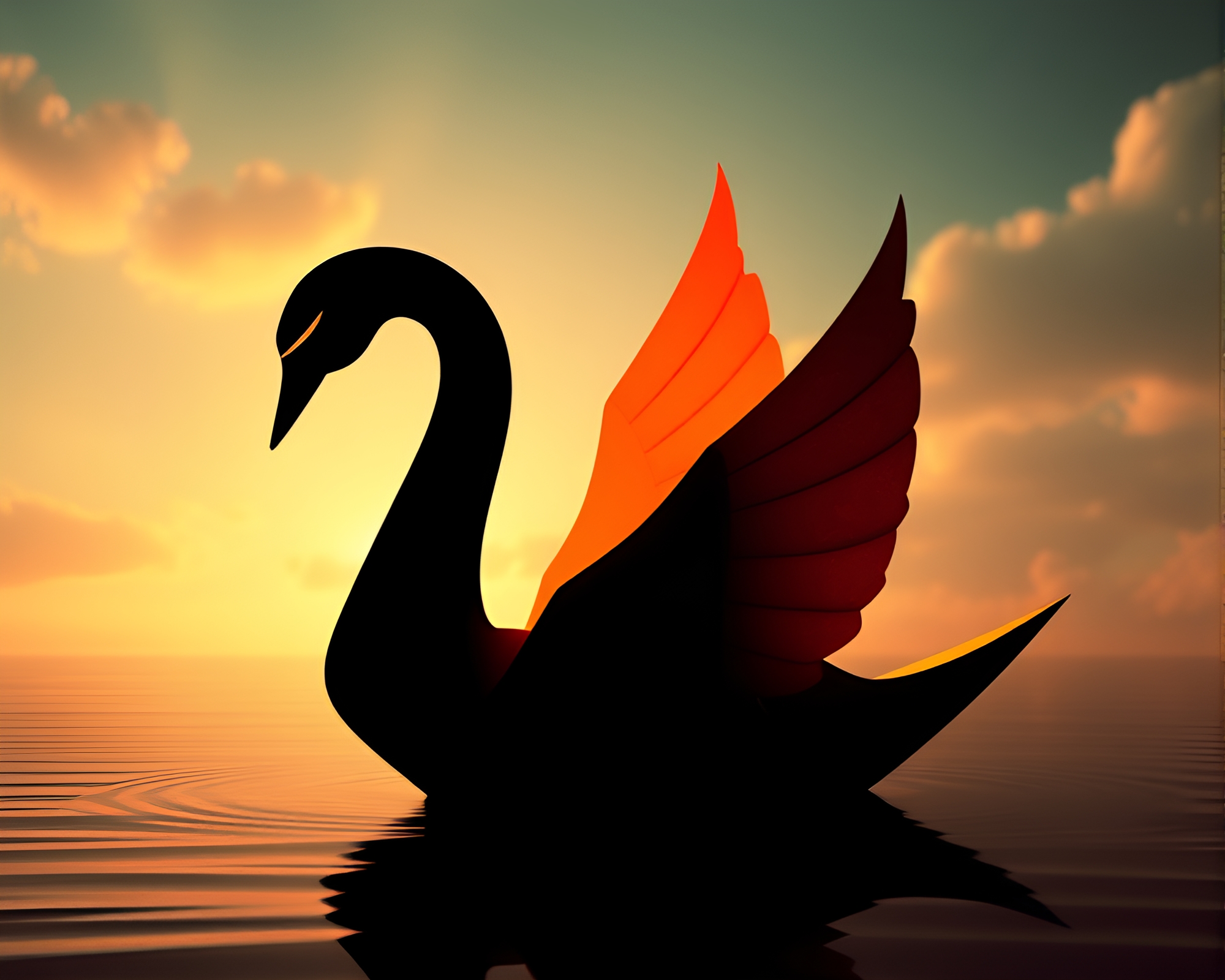 Surrealist Origami Swan Silhouette in Complementary Palette – free AI stock image