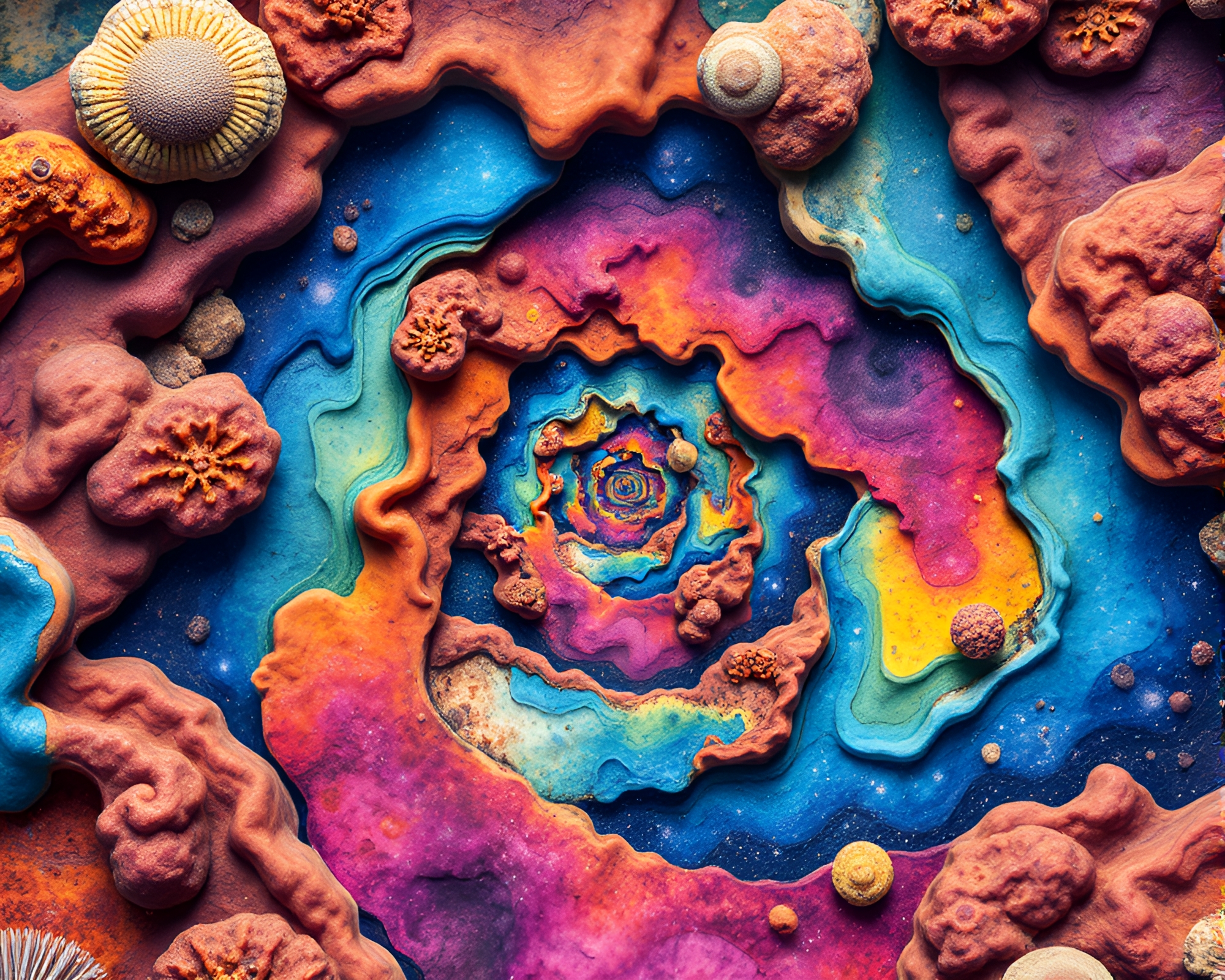 Reef Fibonacci Spiral in Galaxy Colors – free AI stock image