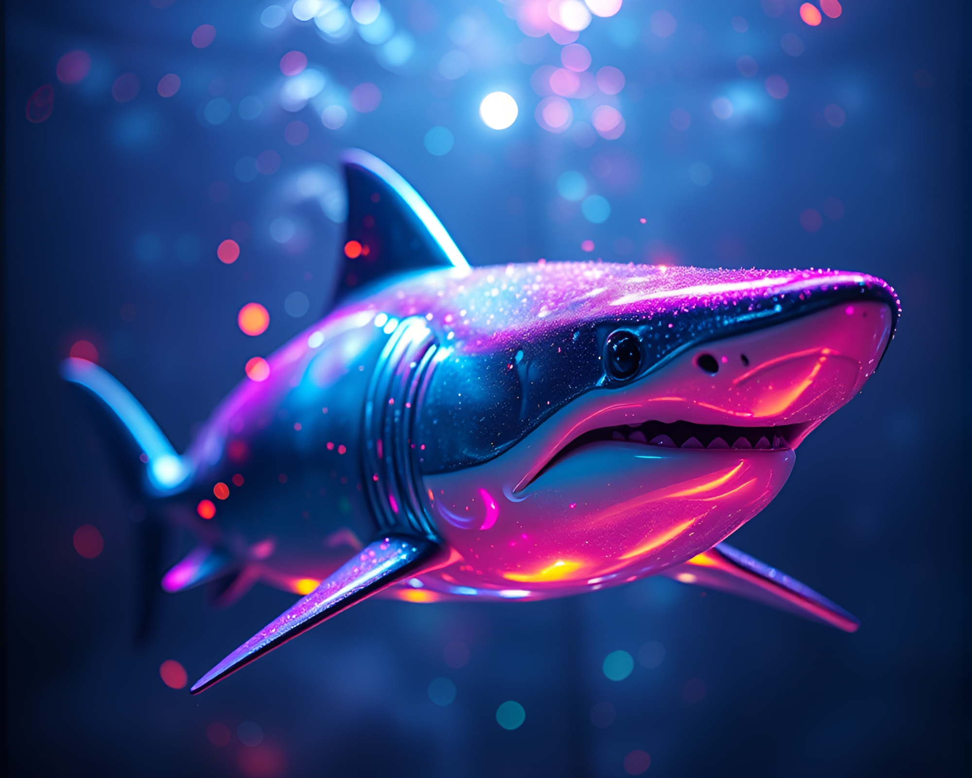 Shark hologram in digital data sea – free AI stock image