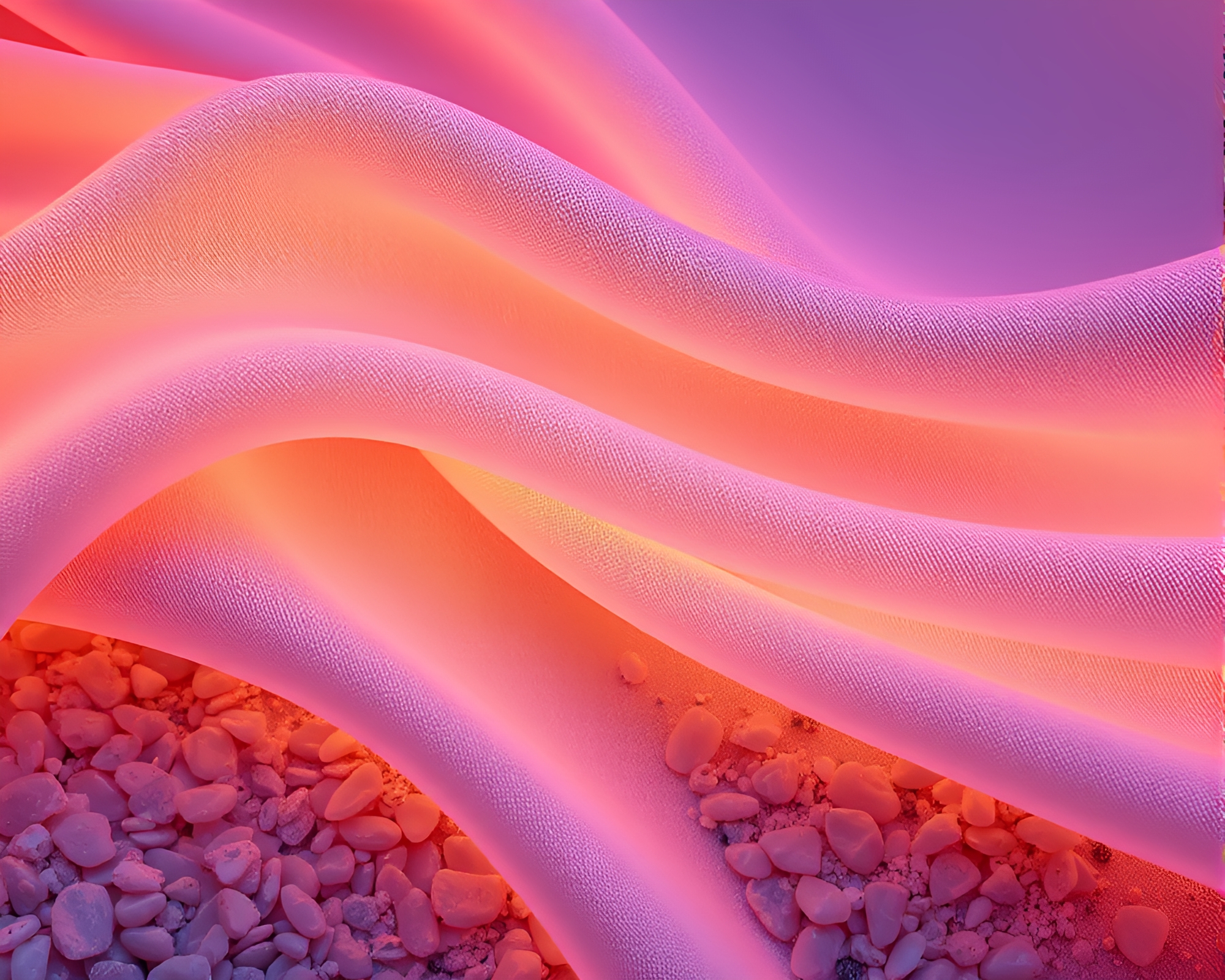 Neon Pebble Beach under Gradient Mesh Fabric Folds – free AI stock image
