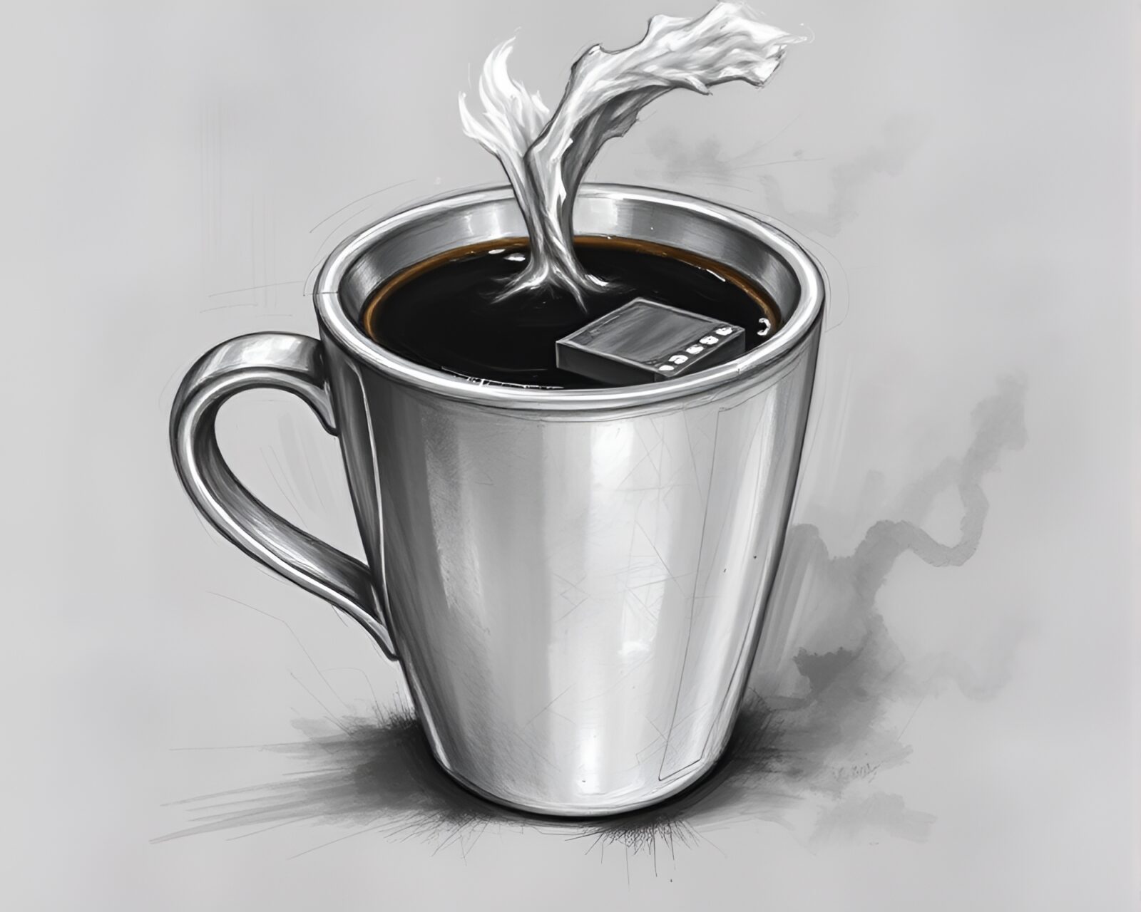 Dynamic charcoal sketch of a coffee cup in motion