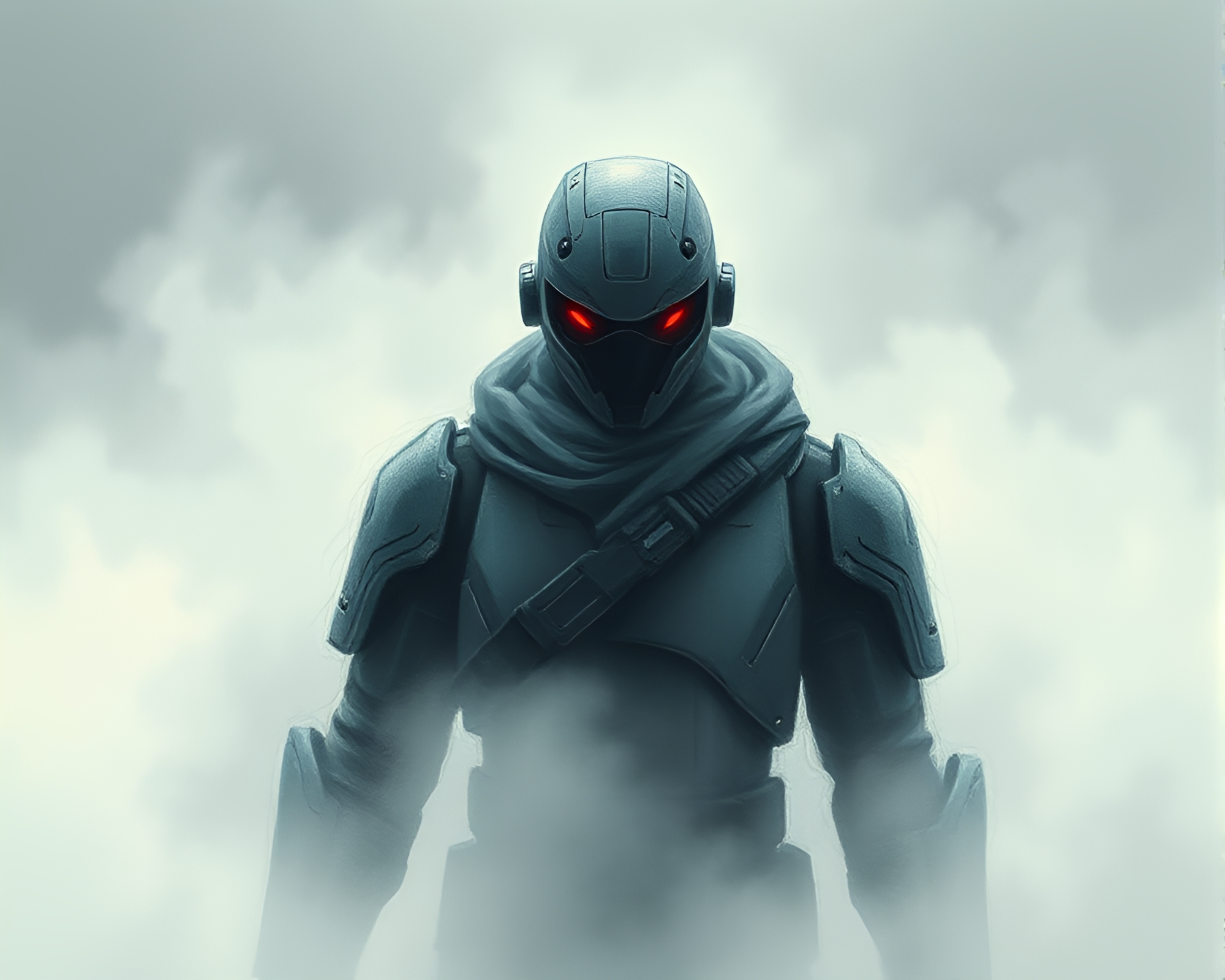 Mysterious Cyborg in Drifting Fog Conte Crayon Drawing – free AI stock image