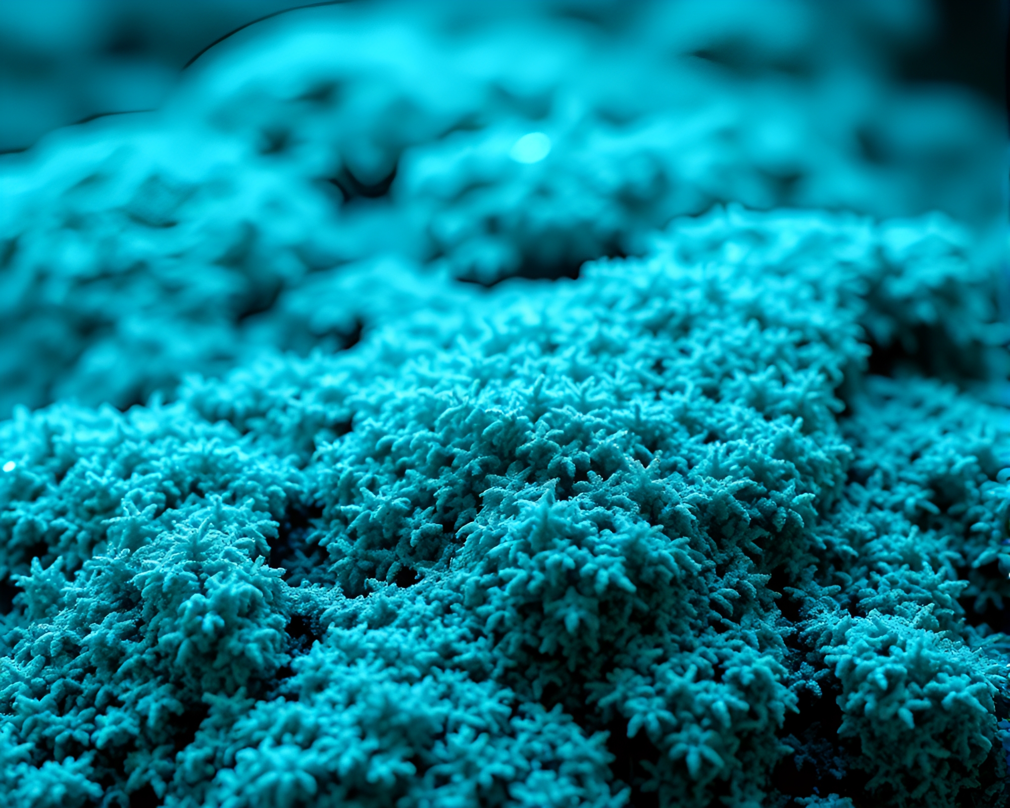 Virtual Reality Hub with Ice-Blue Wireframe Lichen Texture – free AI stock image