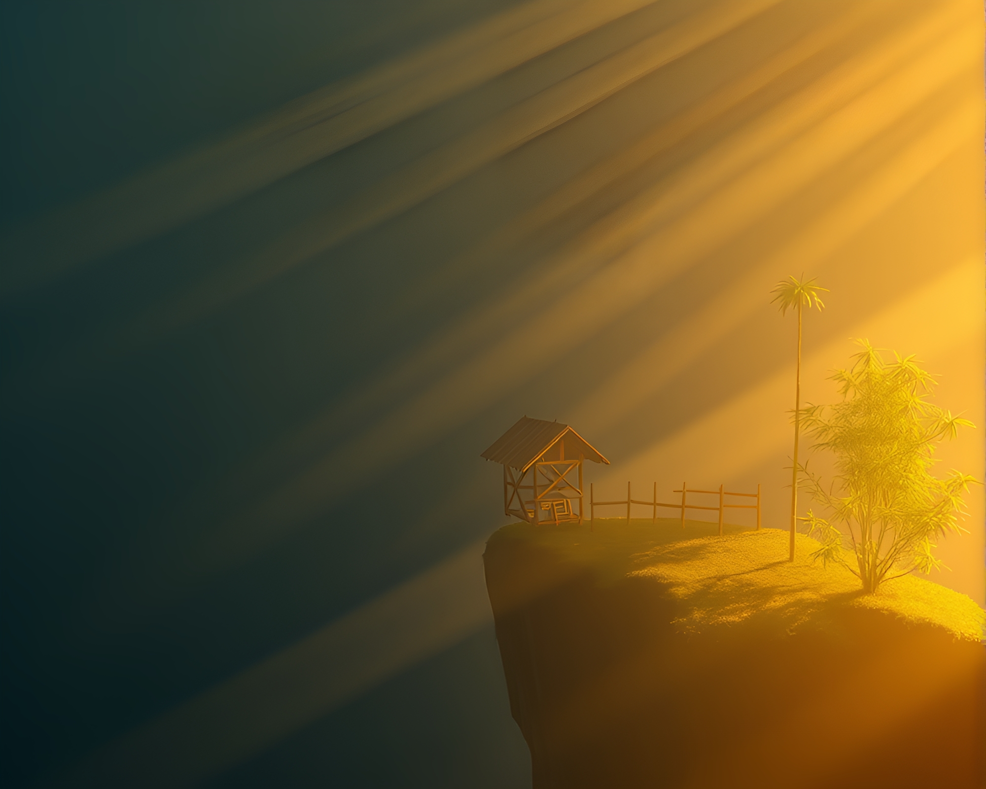 Laser Bamboo Hut on Cliffside – free AI stock image