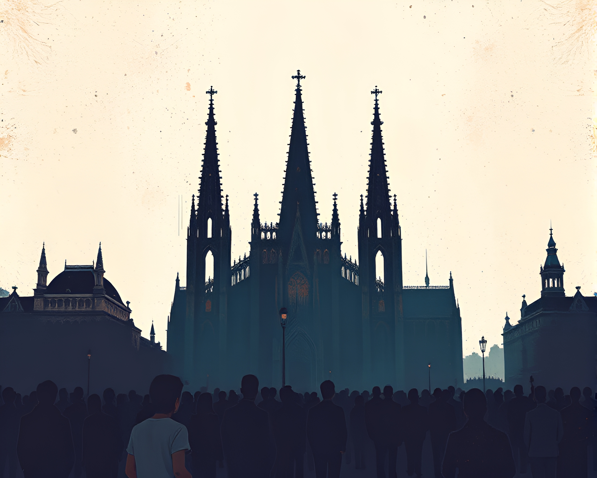 Gothic Cathedral Night Silhouette Art Composition – free AI stock image
