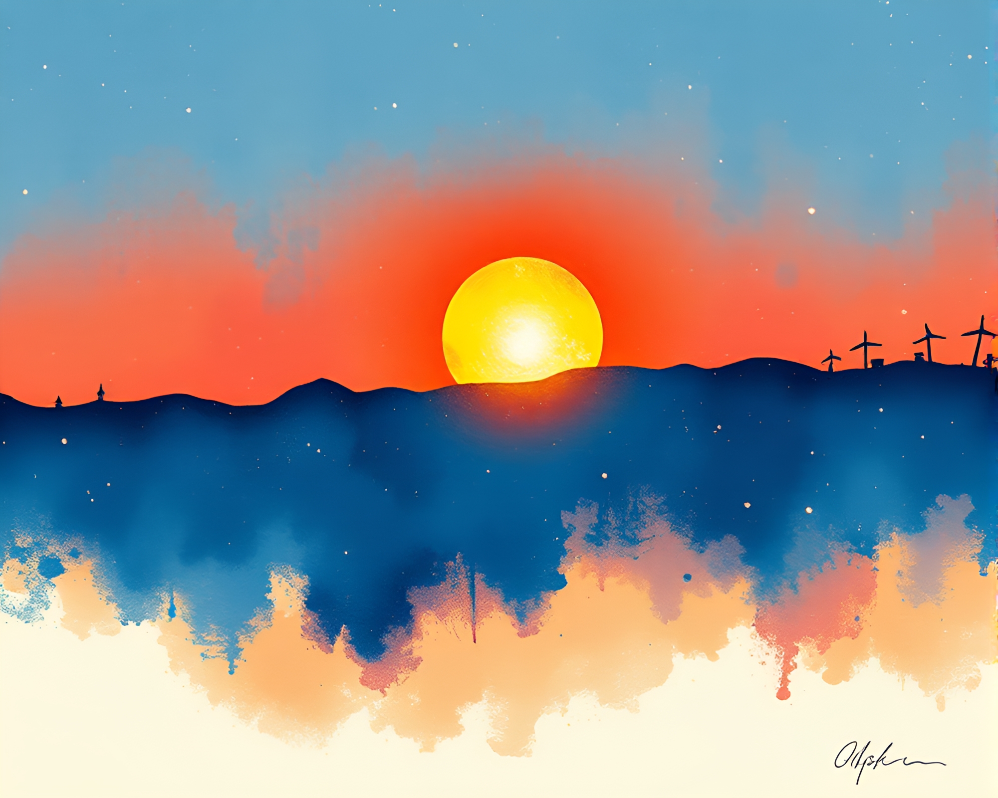 Sunlit Ink Calligraphy in Cosmic Dust Palette – free AI stock image