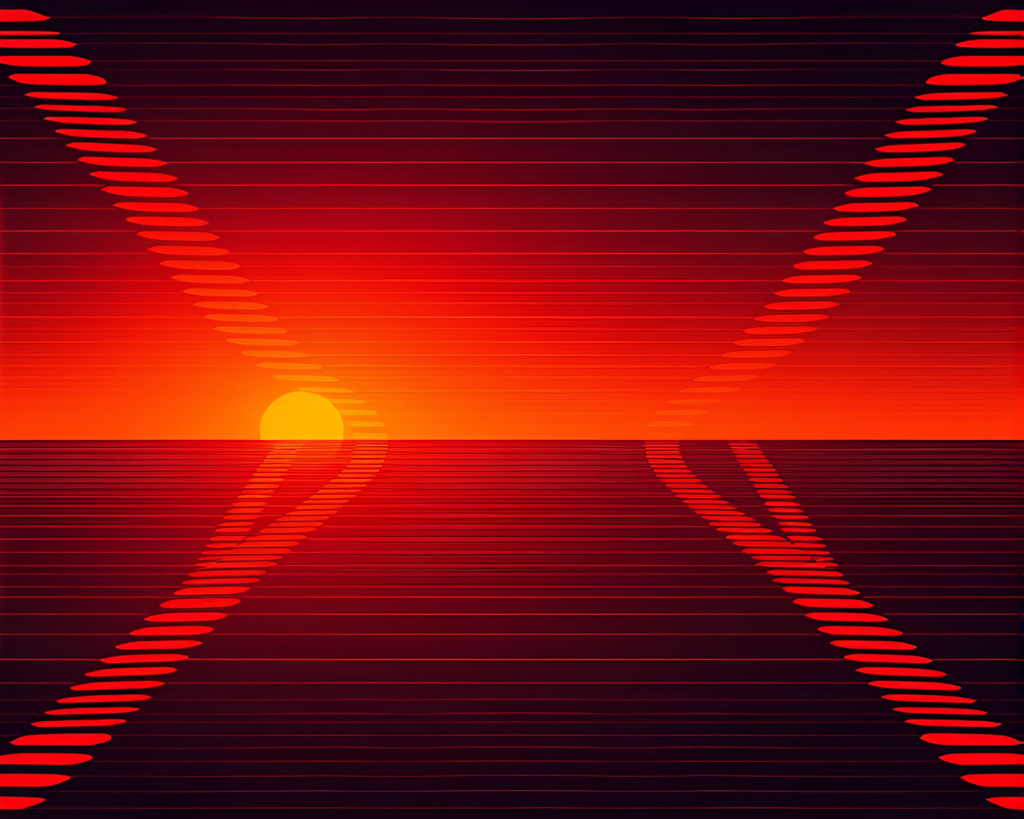 Retro Wave Sunset Grid Symmetry – free AI stock image