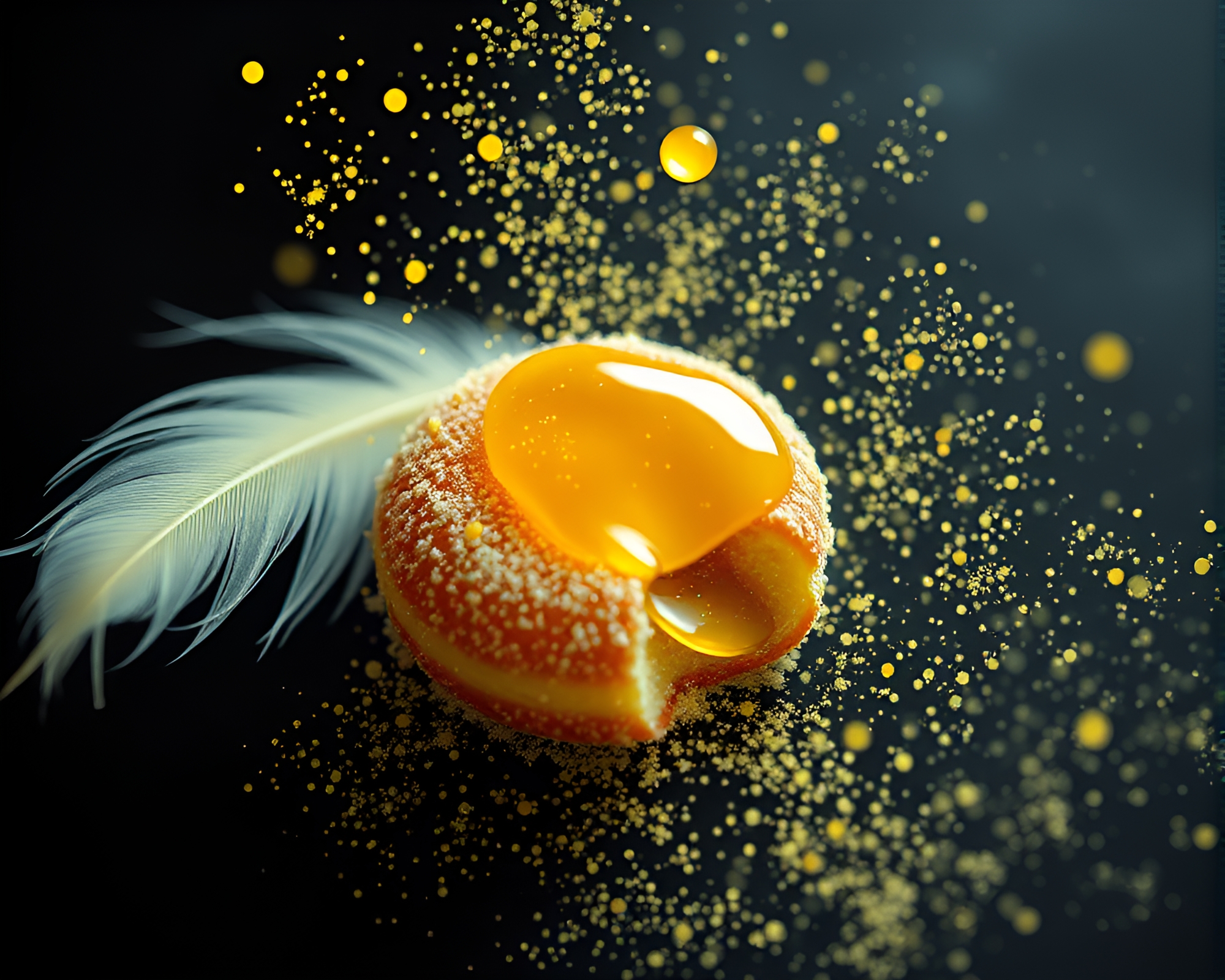 Feather Dusting a Glitchy Jelly-filled Doughnut in Yellow Lighting – free AI stock image