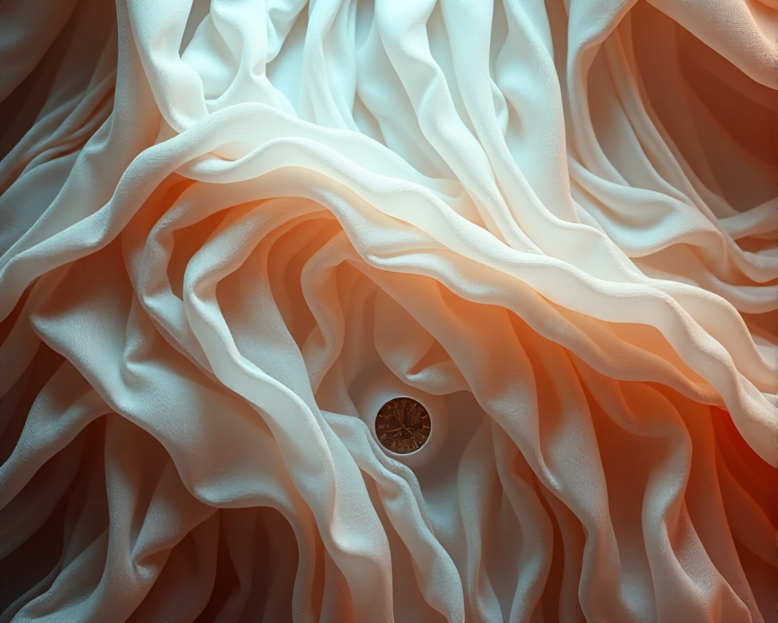 An eerie Lovecraftian-themed image with intricate fabric folds