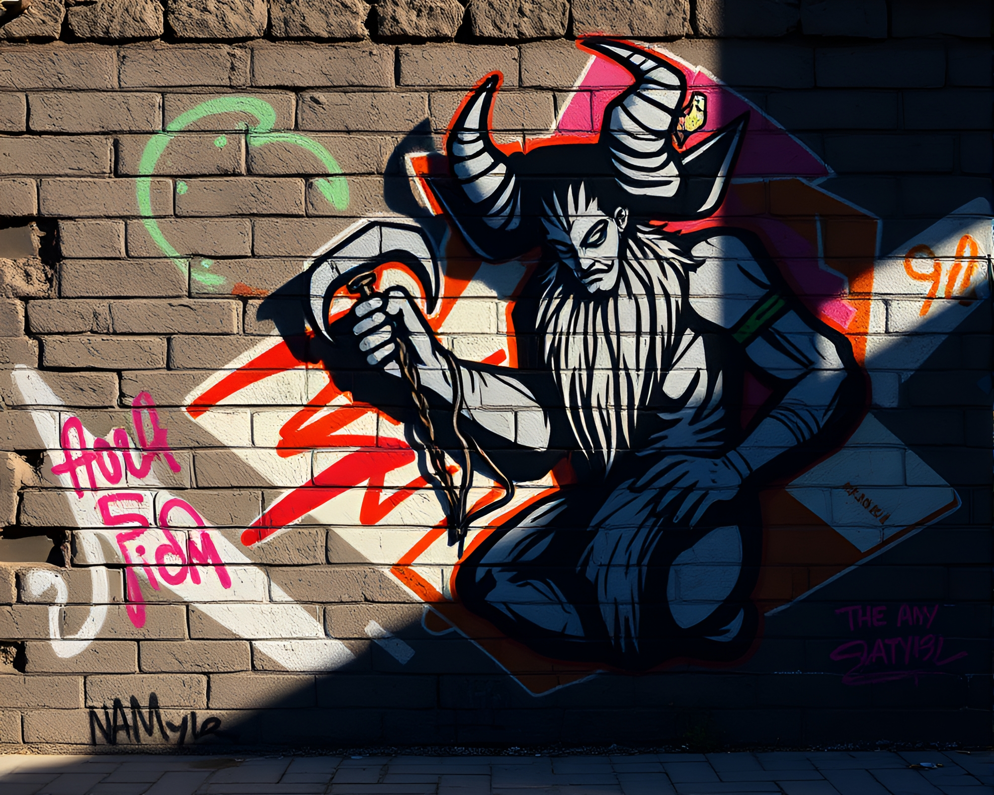 Pixelated Satyr Mural in Hard Shadow Light – free AI stock image