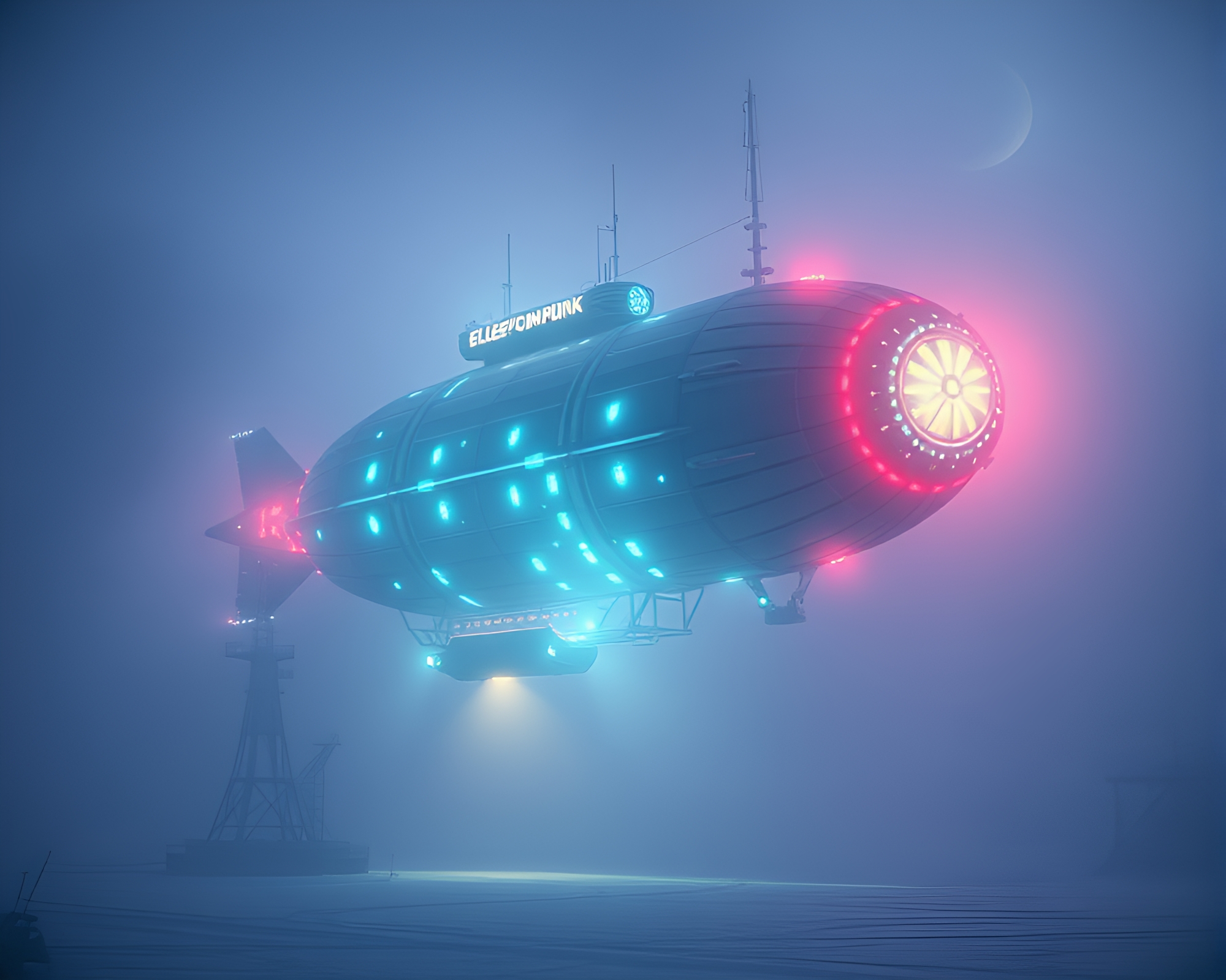 Steampunk Airship Glowing in Polar Twilight X-ray Style – free AI stock image