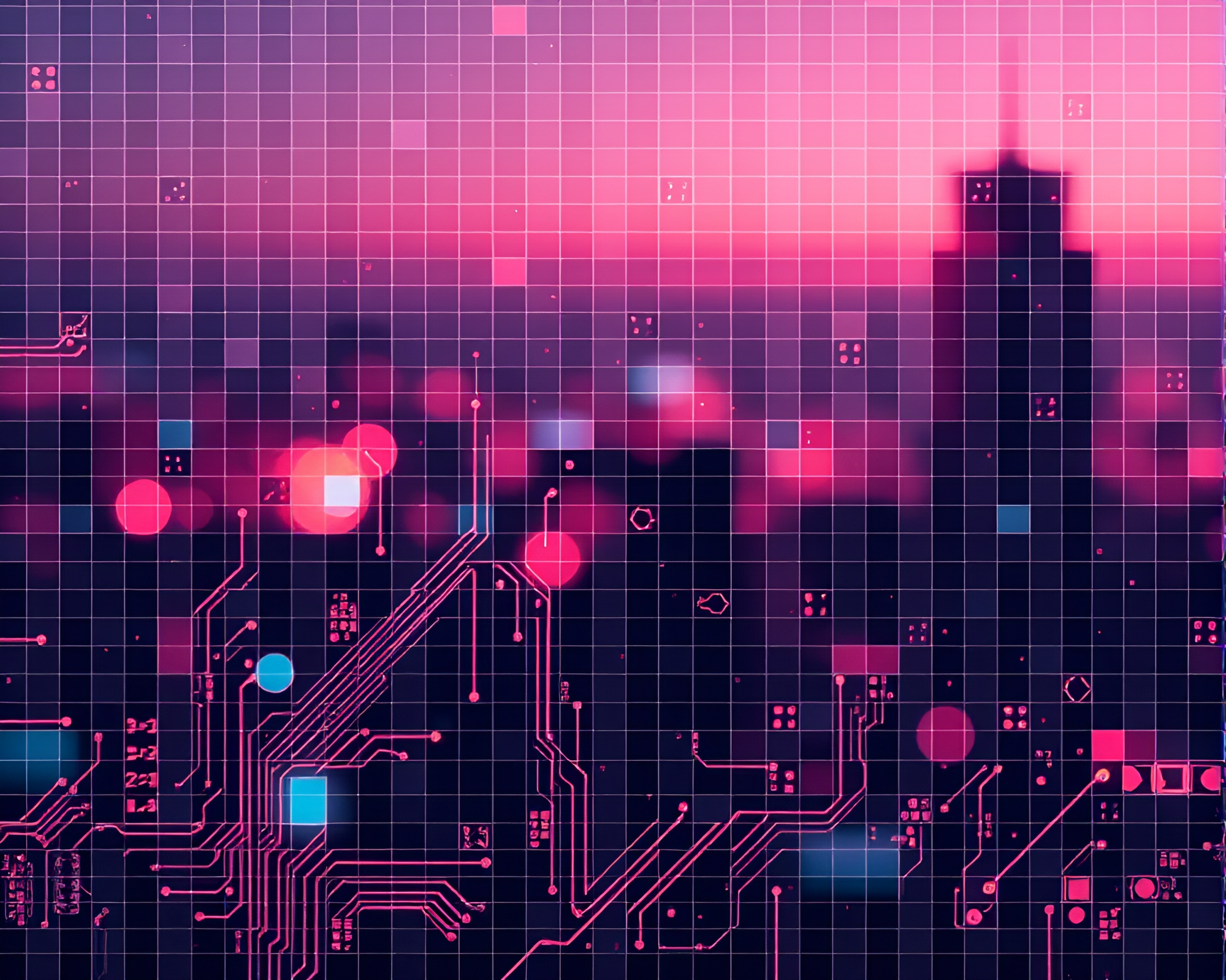 Digital Circuit Board Twilight Mosaic – free AI stock image