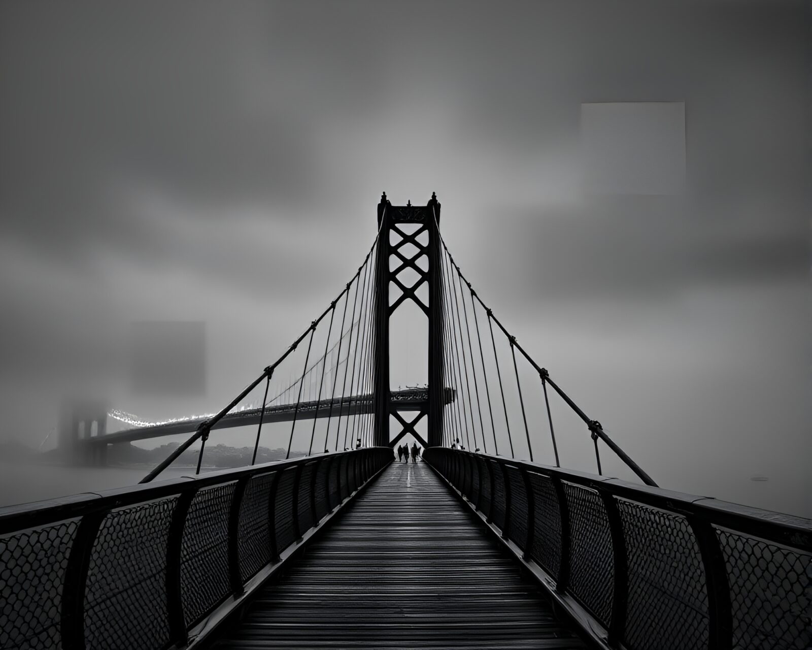 Abstracted suspension bridge in vivid HDR style with texture overlay