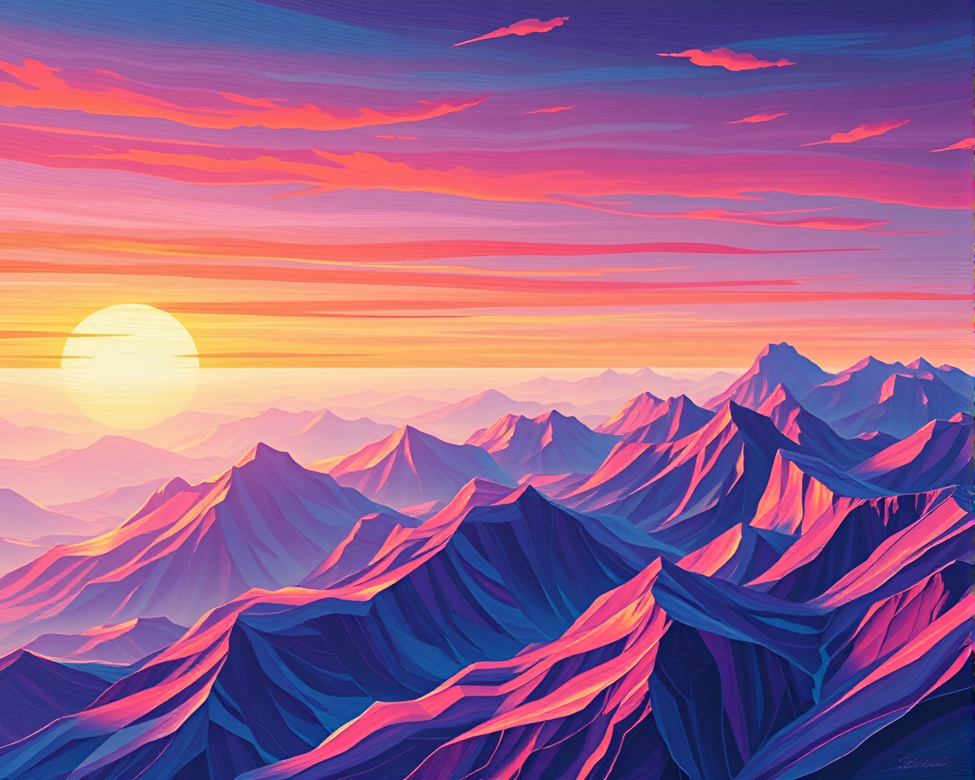 Ridges of Crystal at Warm Synthwave Sunset – free AI stock image